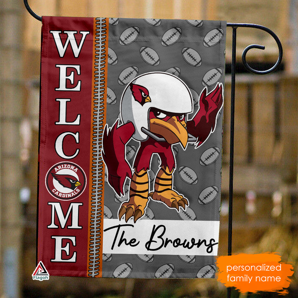 Arizona Cardinals Football Flag, Big Red Mascot Personalized Football Fan Welcome Flags, Custom Family Name NFL Premium Decor