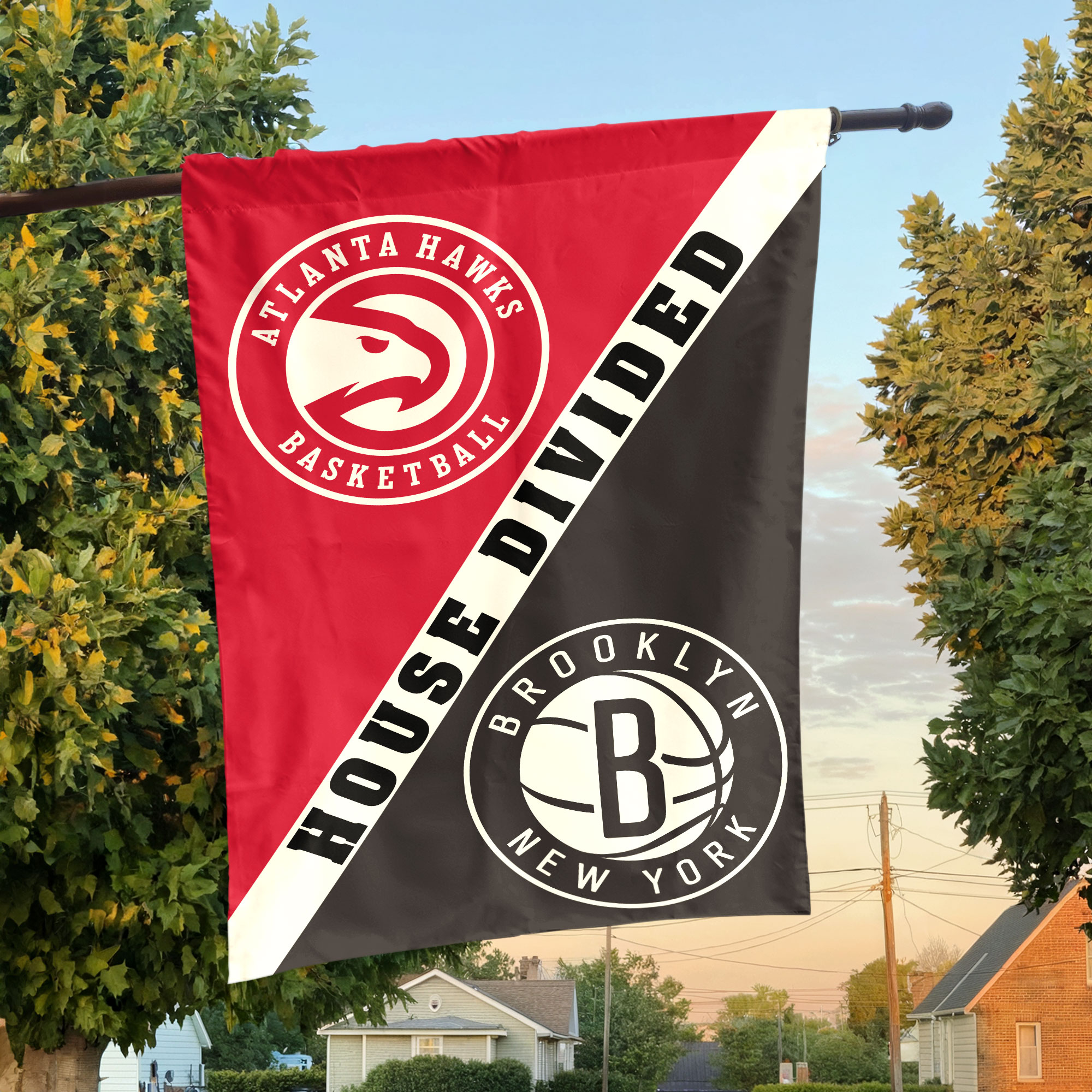 Atlanta vs Brooklyn House Divided Flag, NBA House Divided Flag