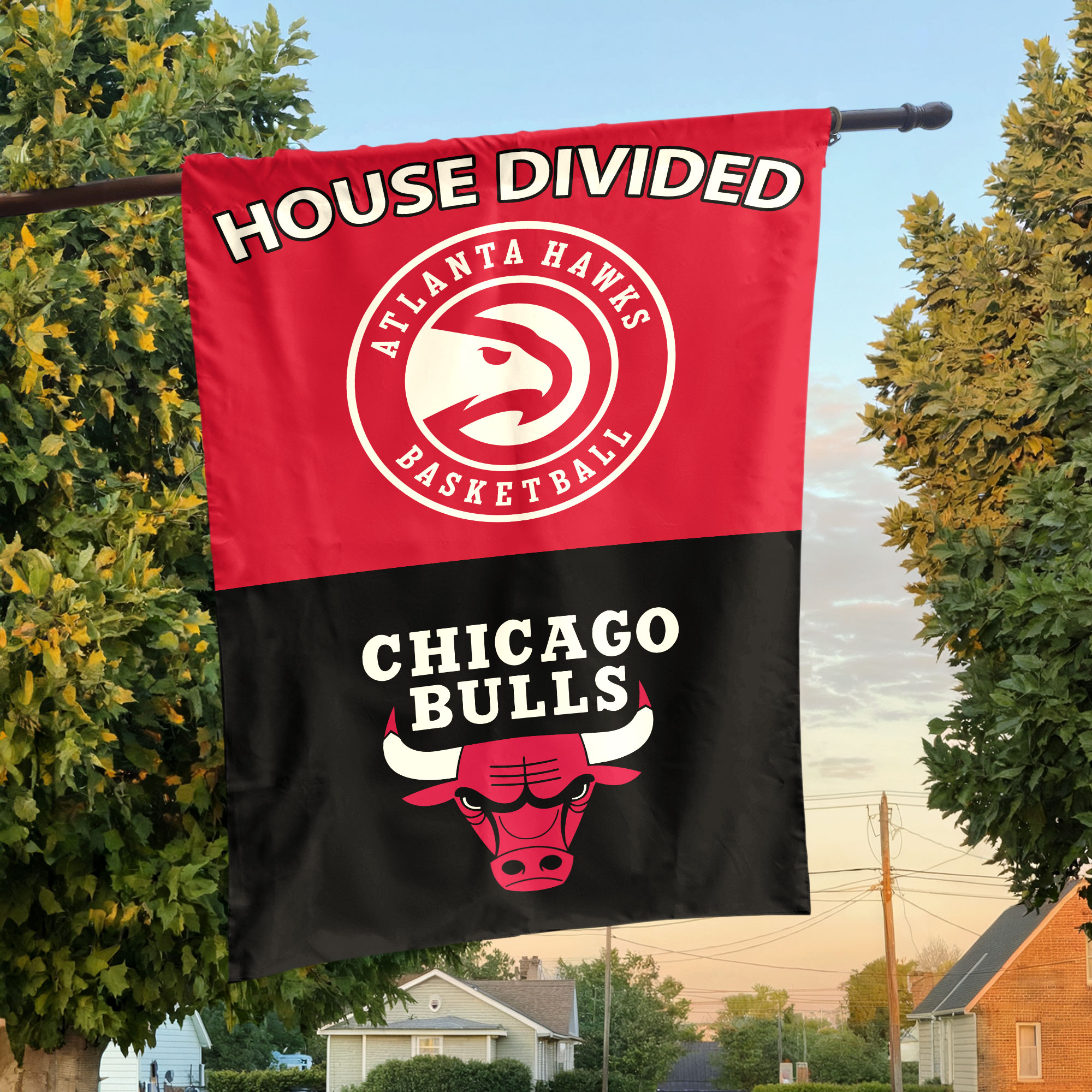 Atlanta vs Chicago House Divided Flag, NBA House Divided Flag