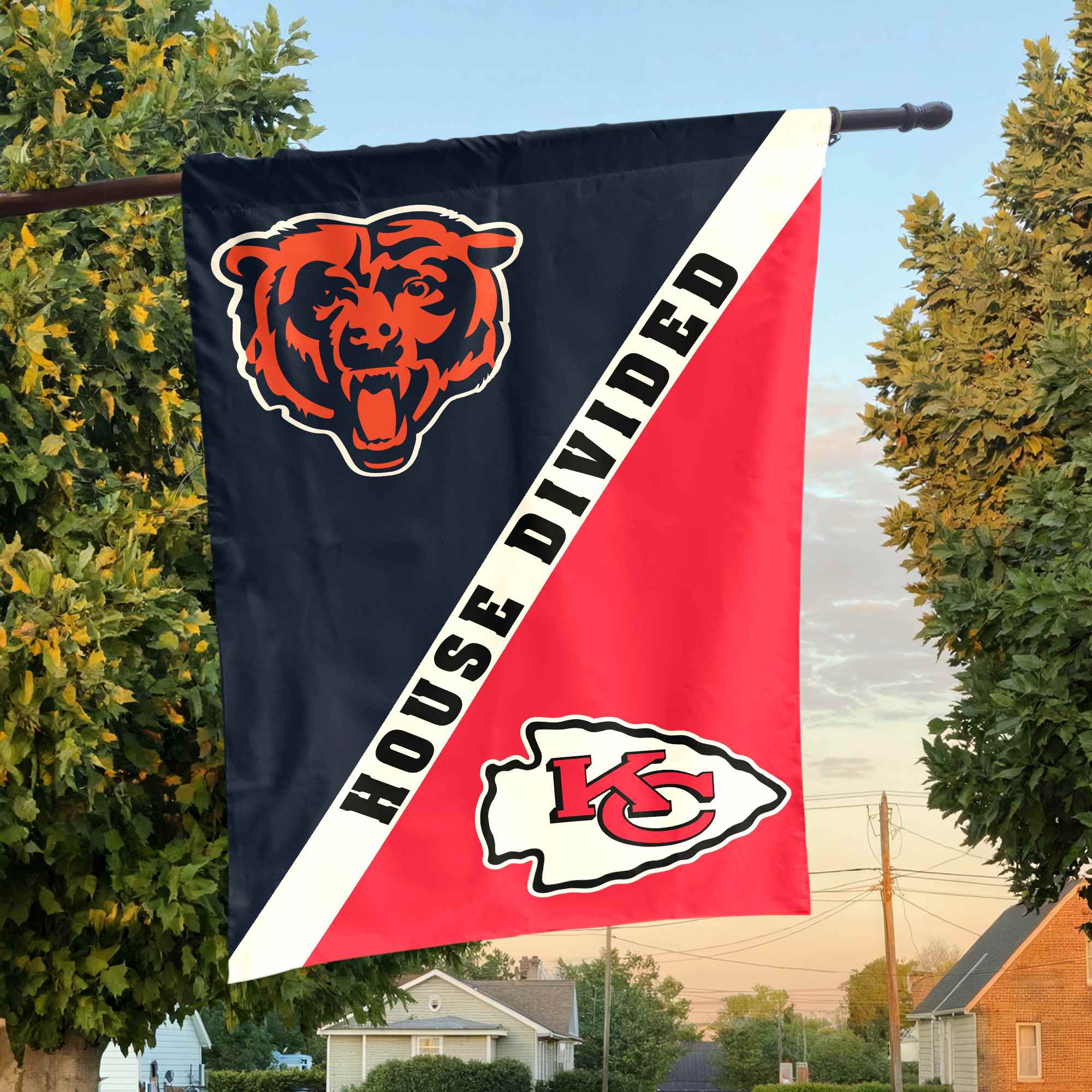 Bears vs Chiefs House Divided Flag, NFL House Divided Flag