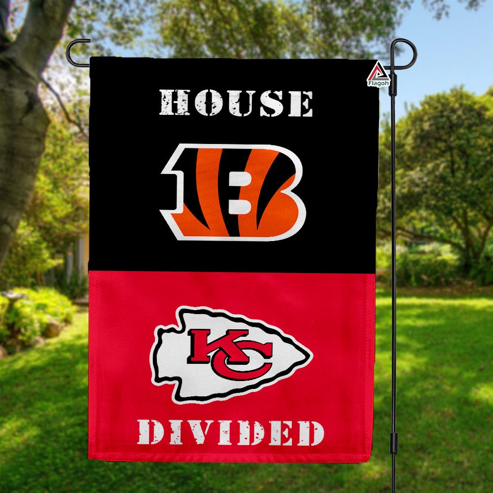 Bengals vs Chiefs House Divided Flag, NFL House Divided Flag