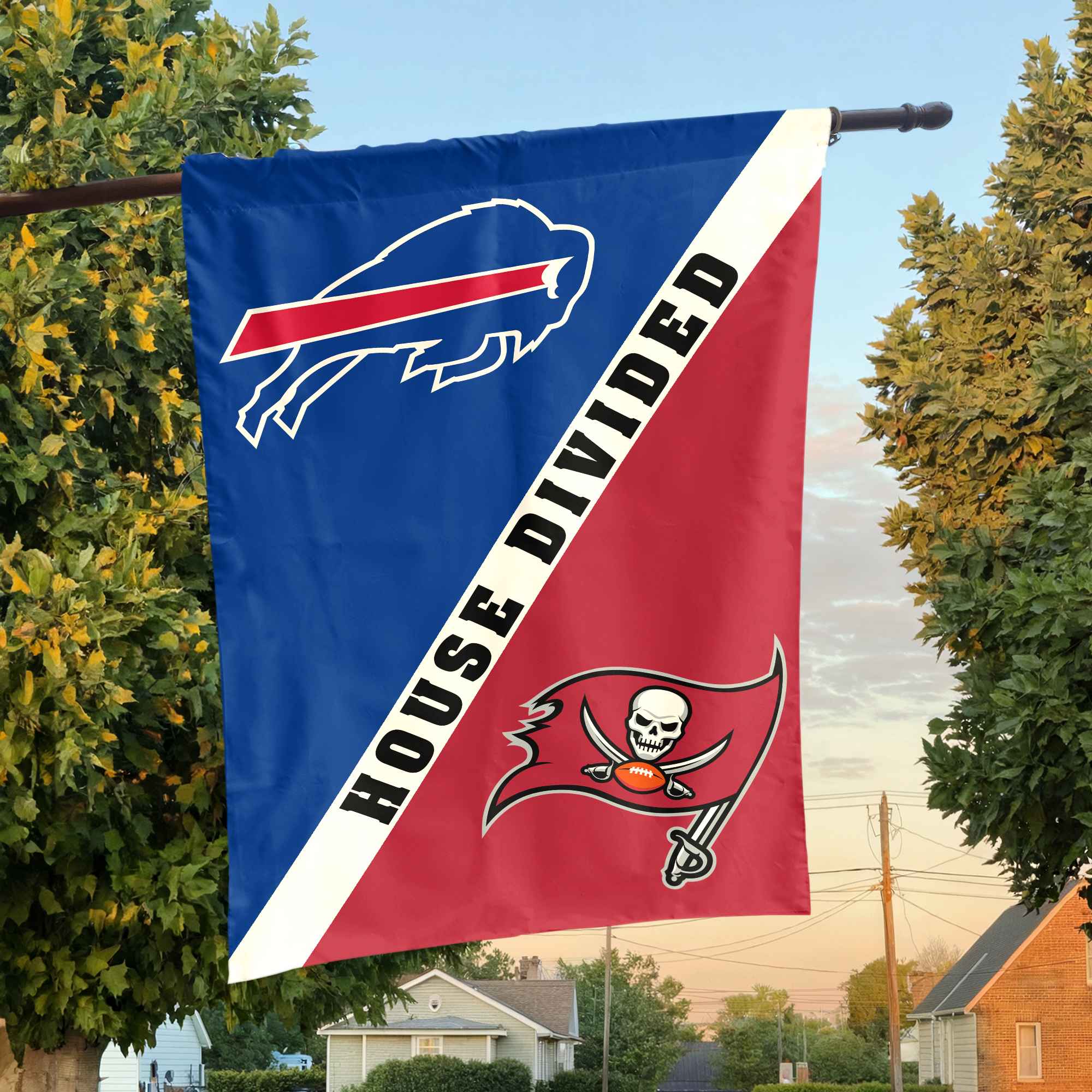 Bills vs Buccaneers House Divided Flag, NFL House Divided Flag