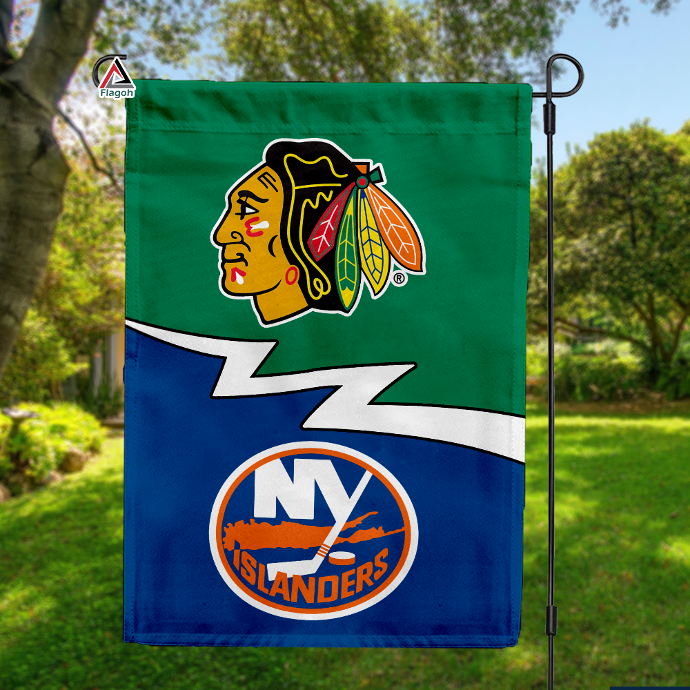 Blackhawks vs Islanders House Divided Flag, NHL House Divided Flag