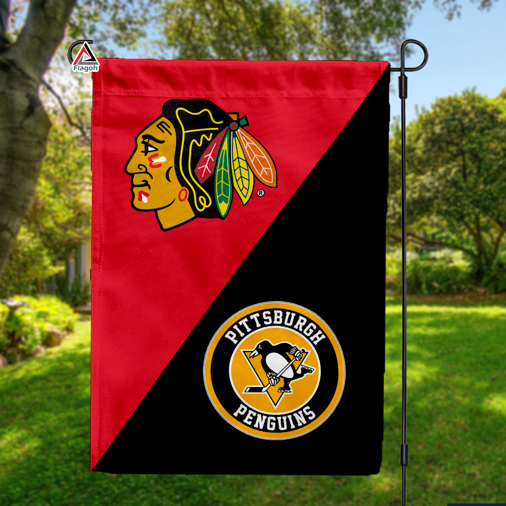 Blackhawks vs Penguins House Divided Flag, NHL House Divided Flag