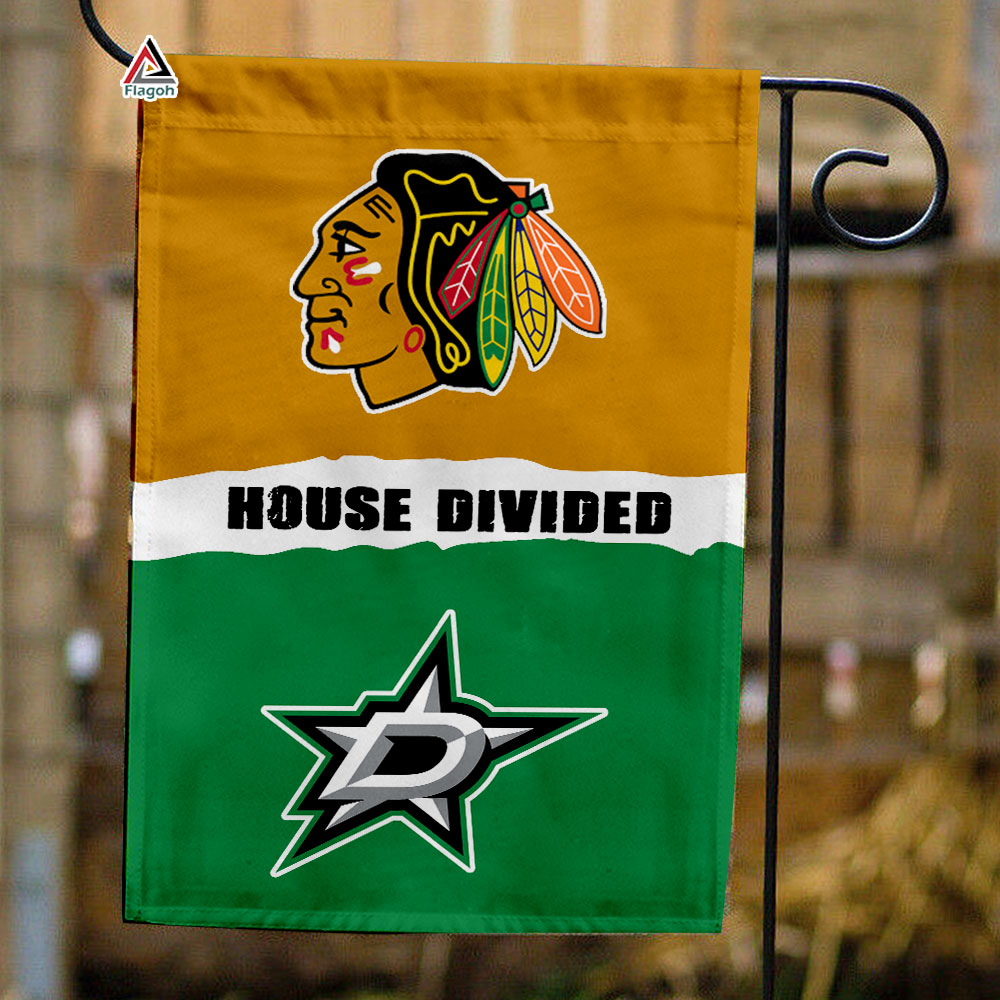Blackhawks vs Stars House Divided Flag, NHL House Divided Flag