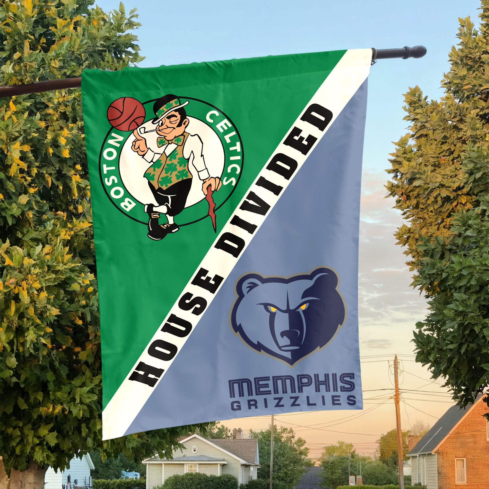 Boston vs Memphis House Divided Flag, NBA House Divided Flag