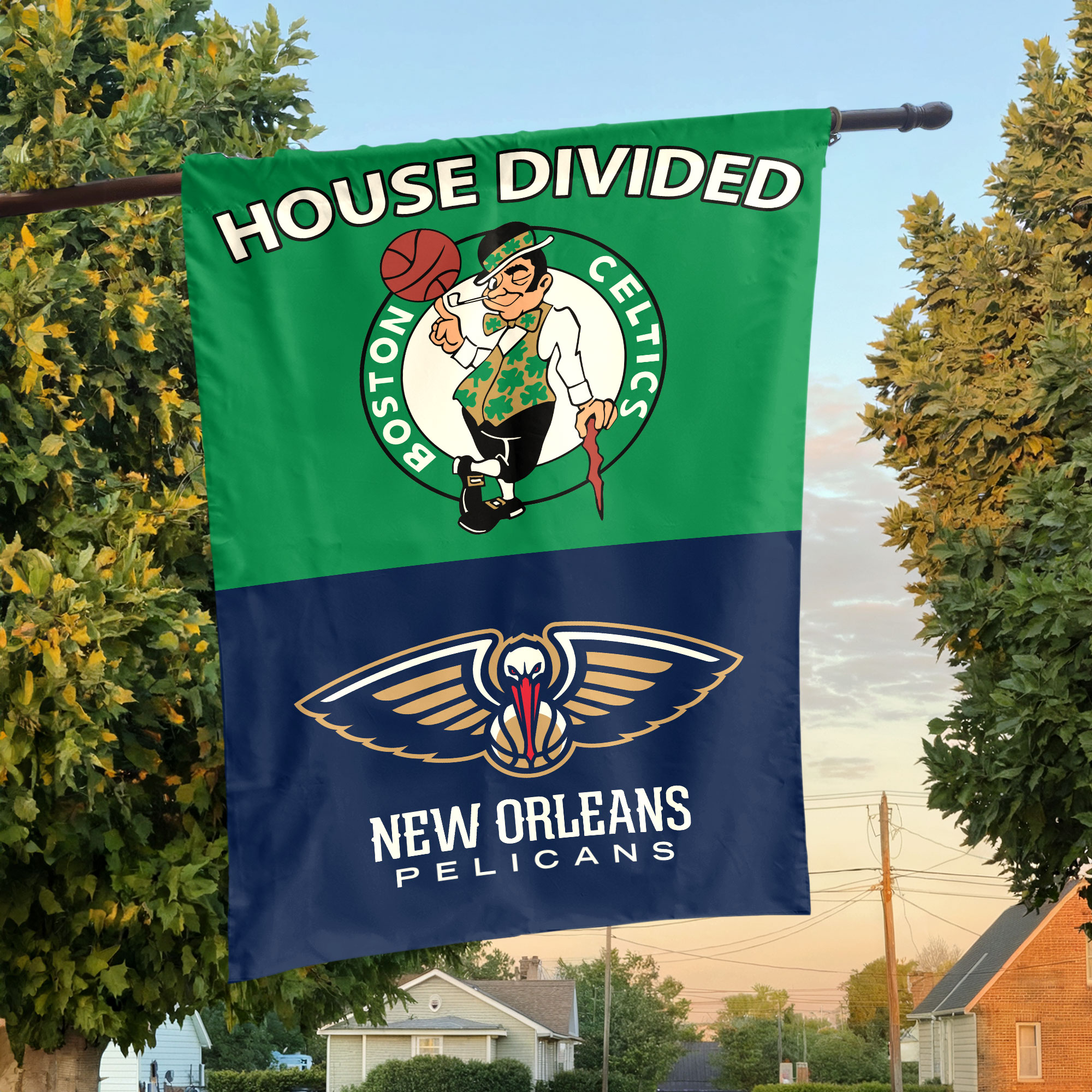 Boston vs New Orleans House Divided Flag, NBA House Divided Flag