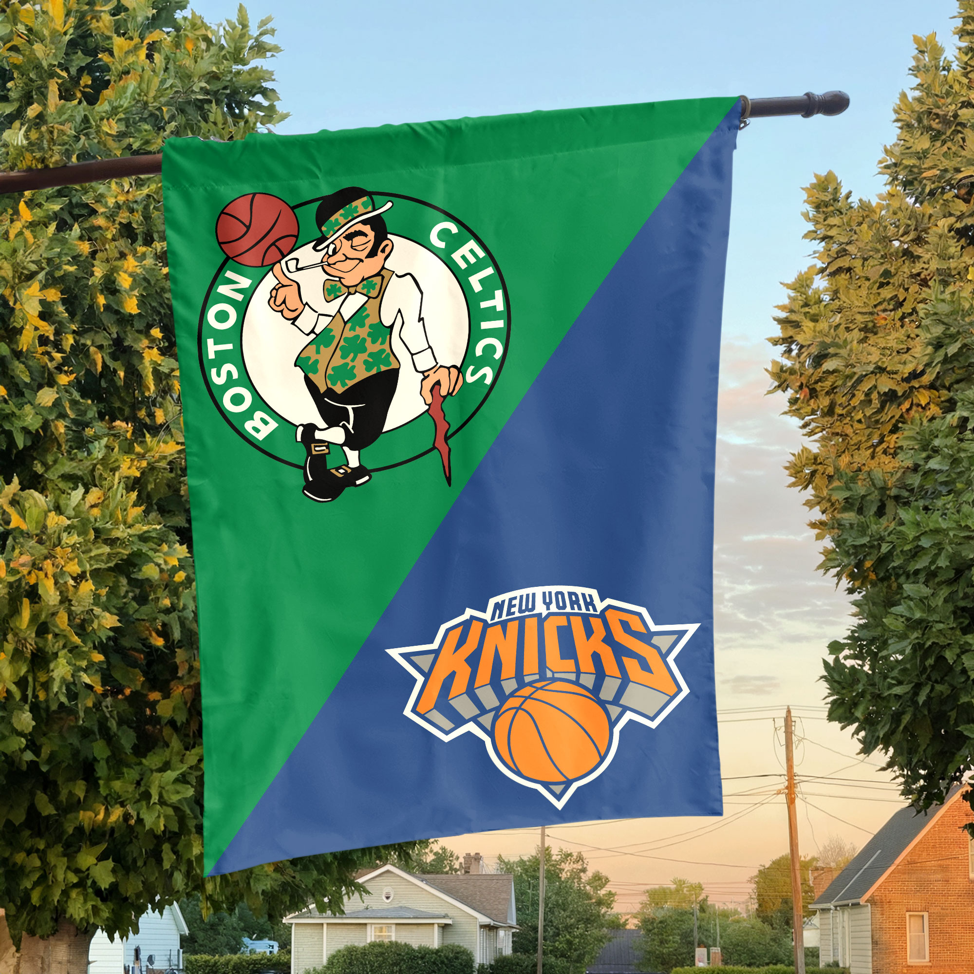 Boston vs New York House Divided Flag, NBA House Divided Flag