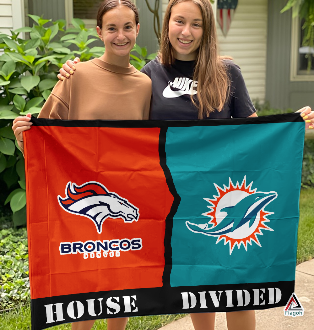 Broncos vs Dolphins House Divided Flag, NFL House Divided Flag - Image 3