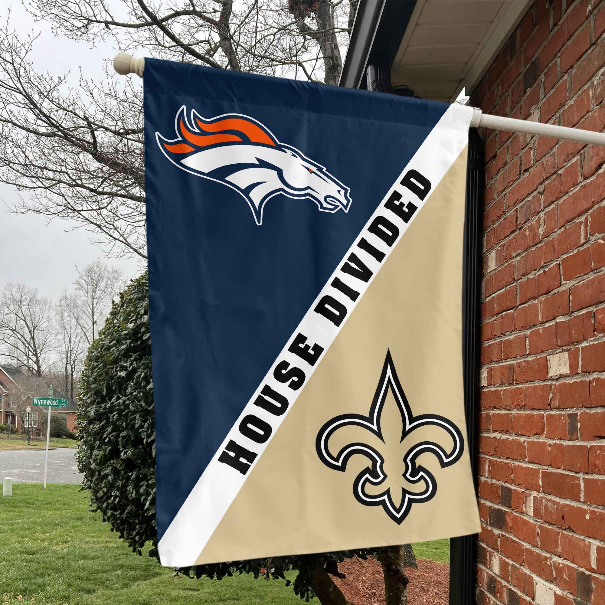 Broncos vs Saints House Divided Flag, NFL House Divided Flag