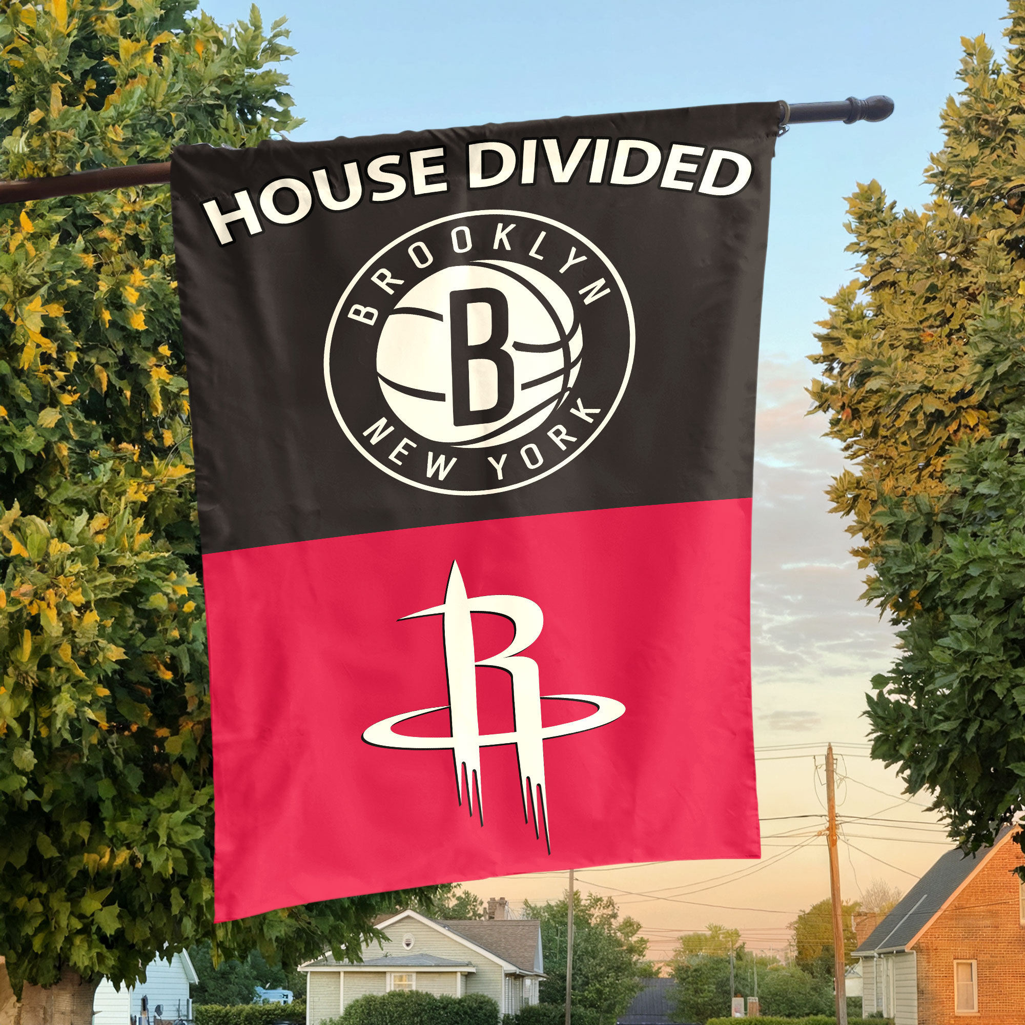 Brooklyn vs Houston House Divided Flag, NBA House Divided Flag