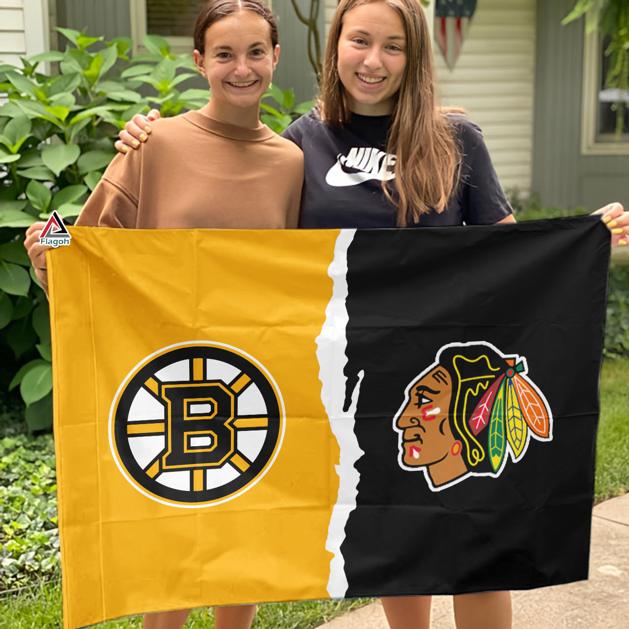 Bruins vs Blackhawks House Divided Flag, NHL House Divided Flag - Image 3