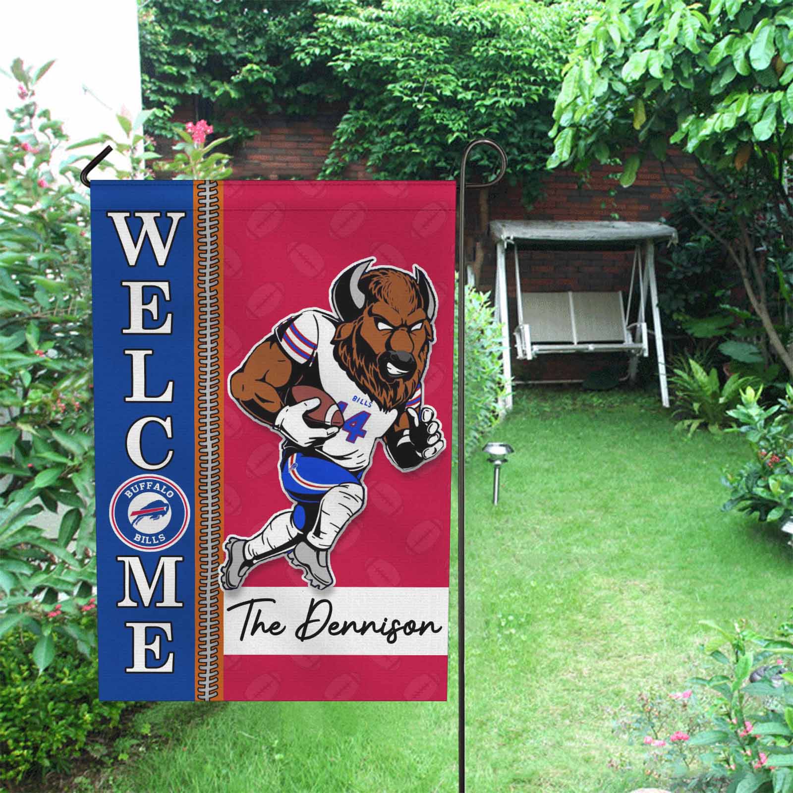 Buffalo Bills Football Flag, Billy Buffalo Mascot Personalized Football Fan Welcome Flags, Custom Family Name NFL Decor - Image 4