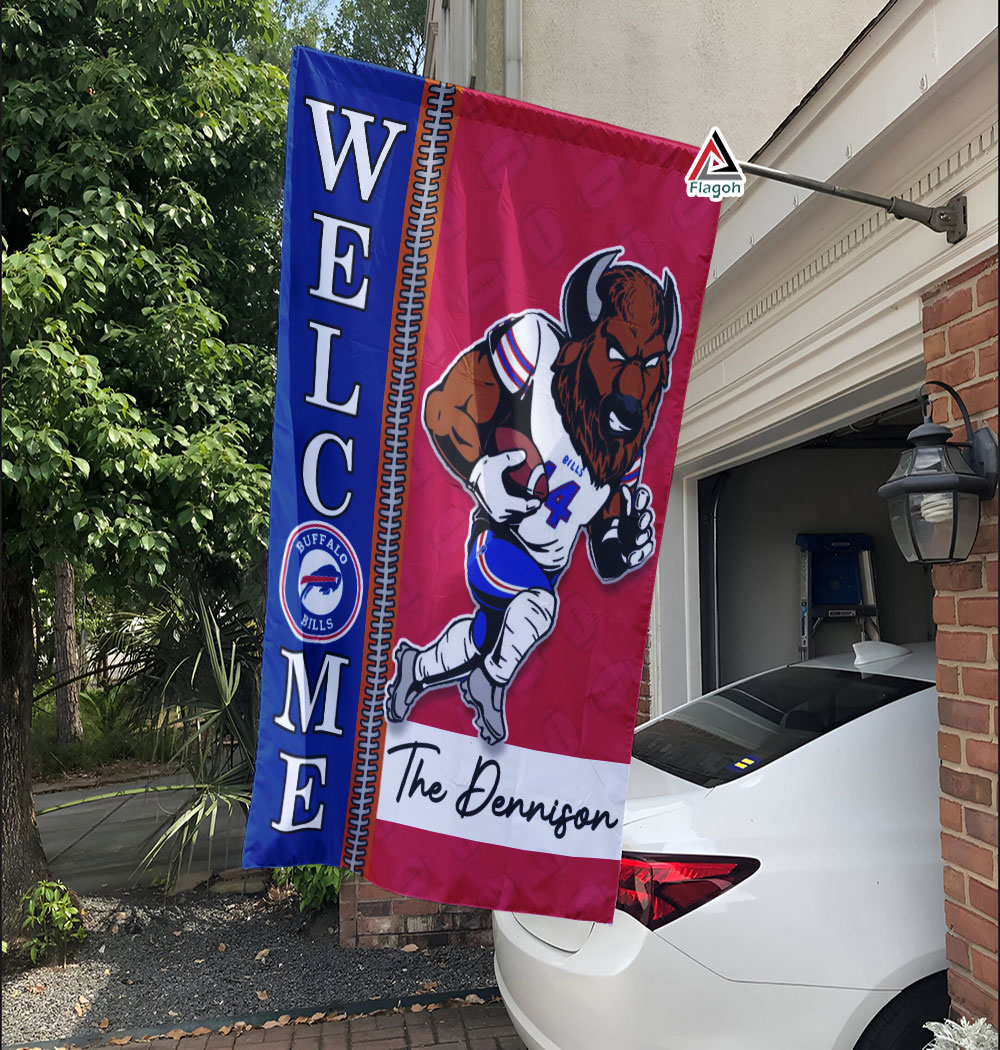 Buffalo Bills Football Flag, Billy Buffalo Mascot Personalized Football Fan Welcome Flags, Custom Family Name NFL Decor - Image 9