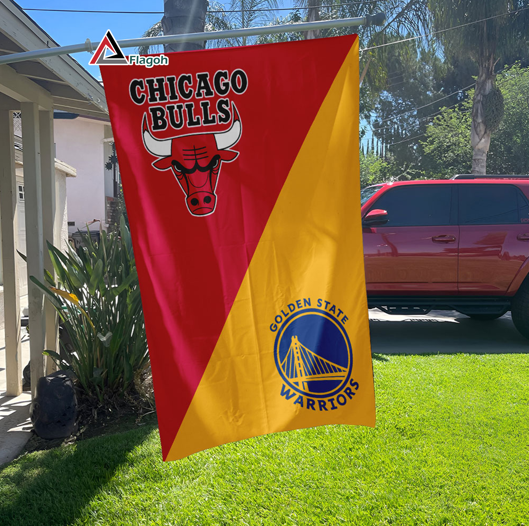 Bulls vs Warriors House Divided Flag, NBA House Divided Flag - Image 4