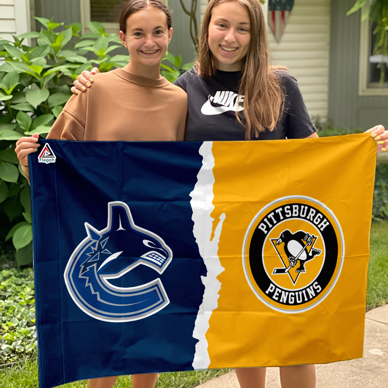 Canucks vs Penguins House Divided Flag, NHL House Divided Flag - Image 3