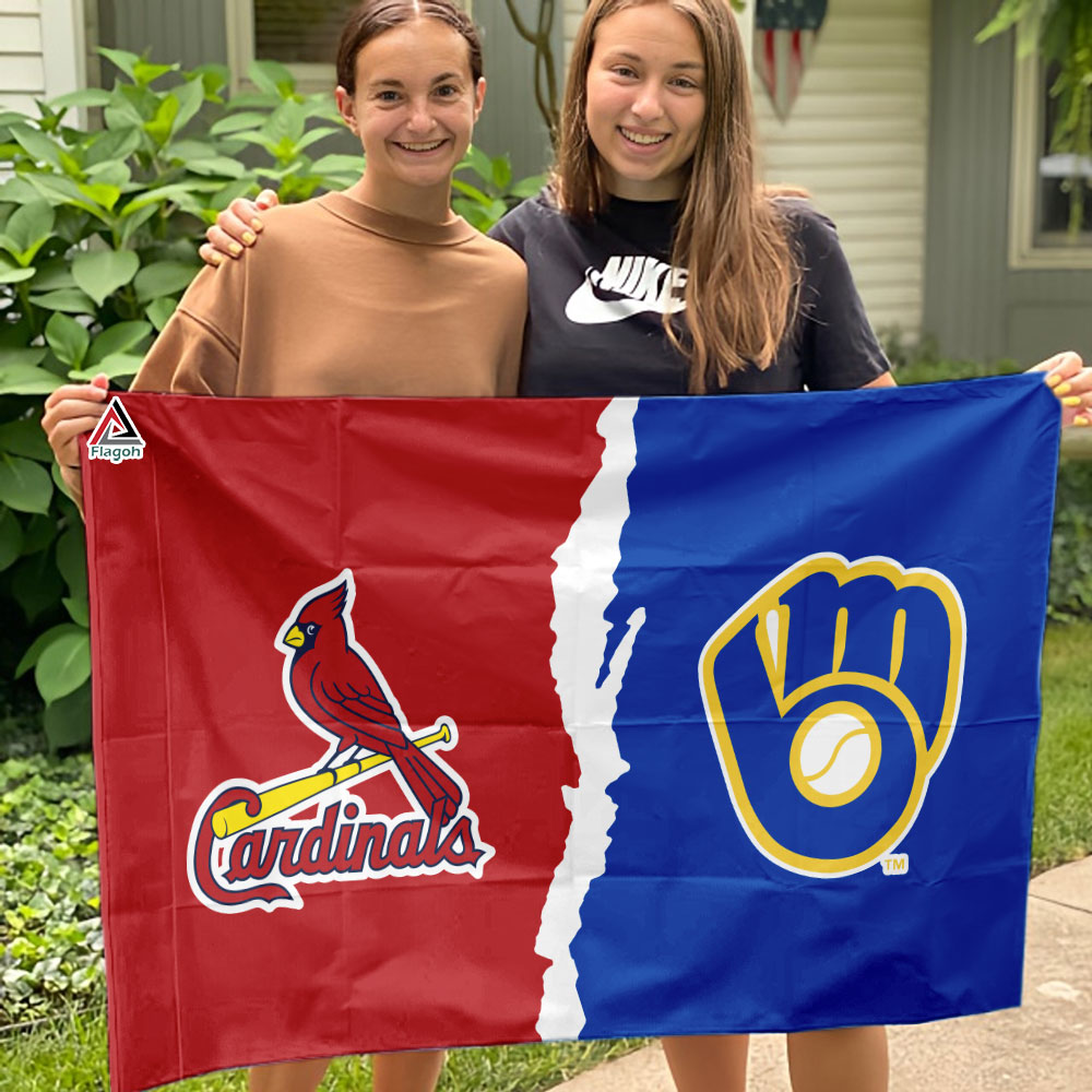 Cardinals vs Brewers House Divided Flag, MLB House Divided Flag - Image 3