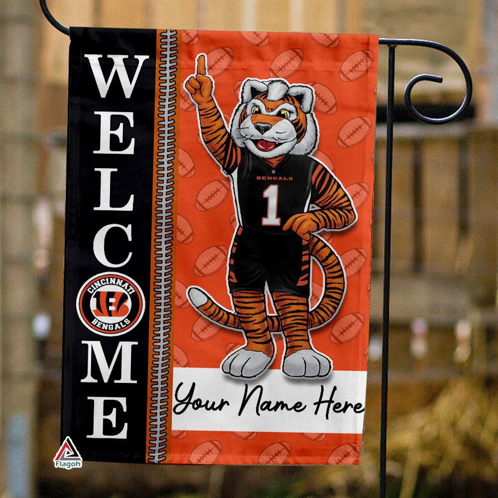 Cincinnati Bengals Football Flag, Who Dey Mascot Personalized Football Fan Welcome Flags, Custom Family Name NFL Decor