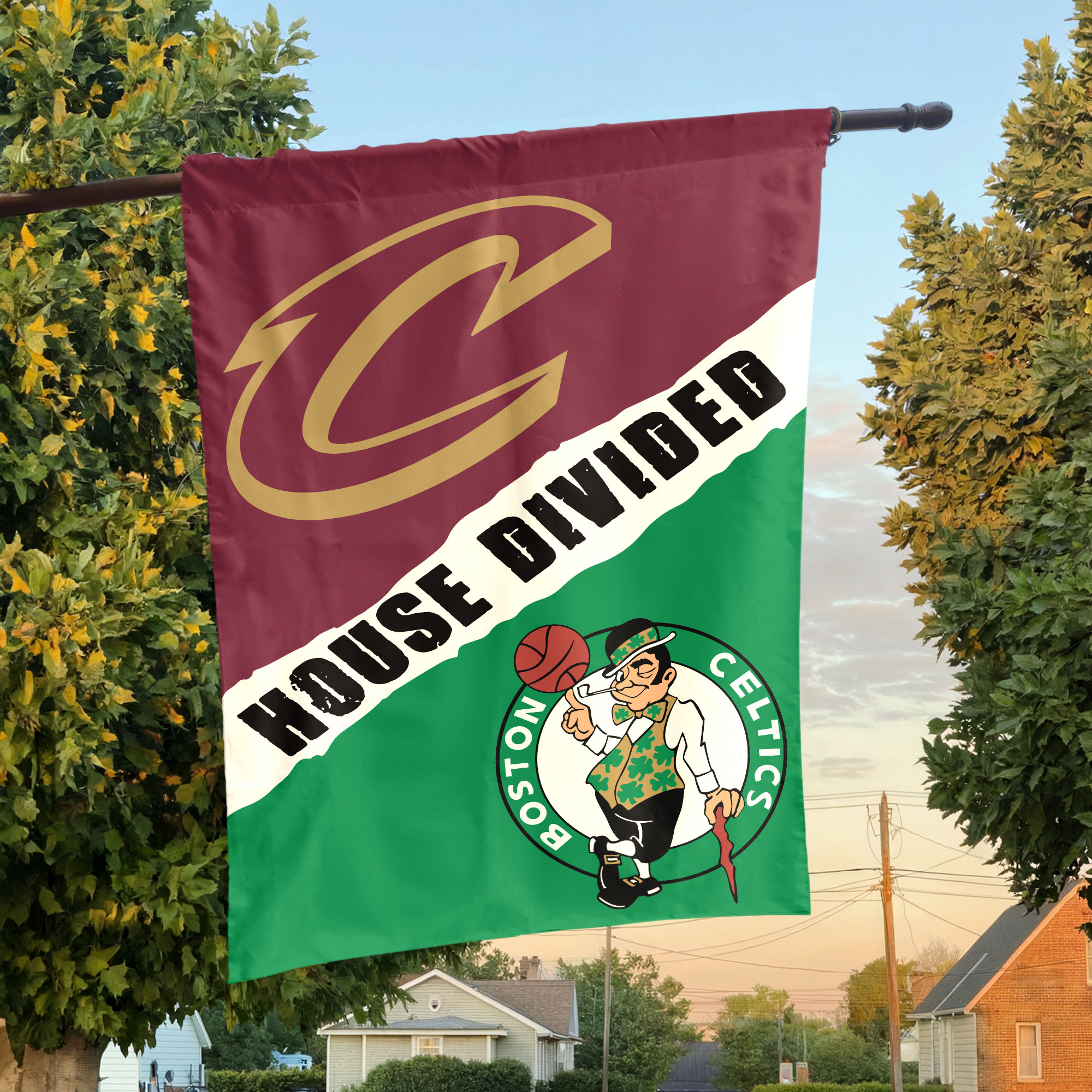 Cleveland vs Boston House Divided Flag, NBA House Divided Flag