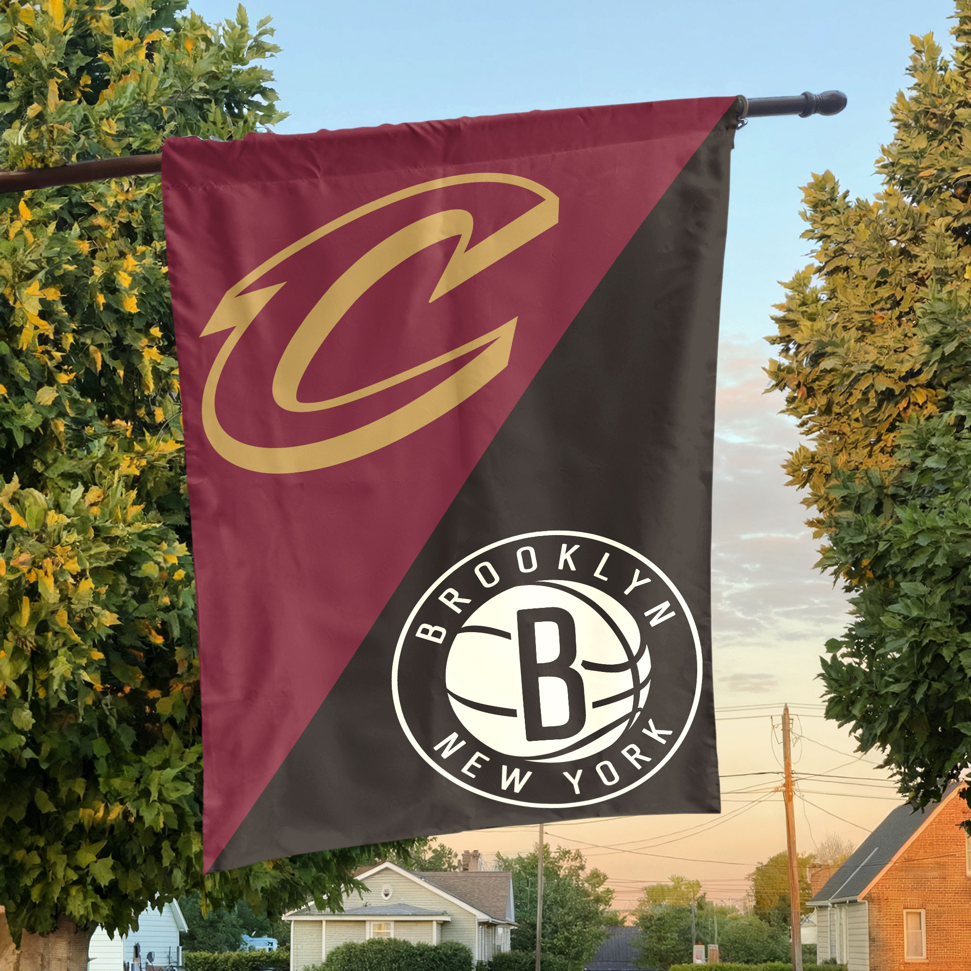 Cleveland vs Brooklyn House Divided Flag, NBA House Divided Flag
