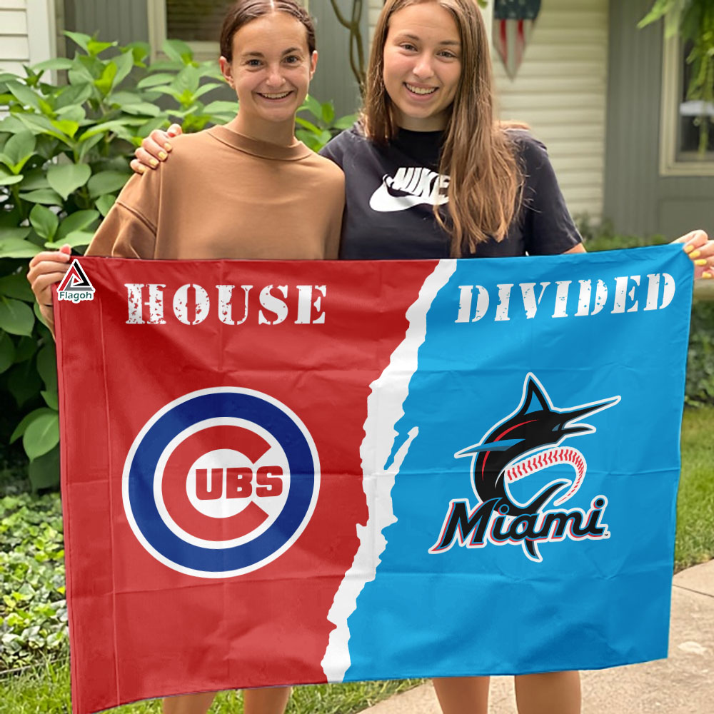 Cubs vs Marlins House Divided Flag, MLB House Divided Flag - Image 3