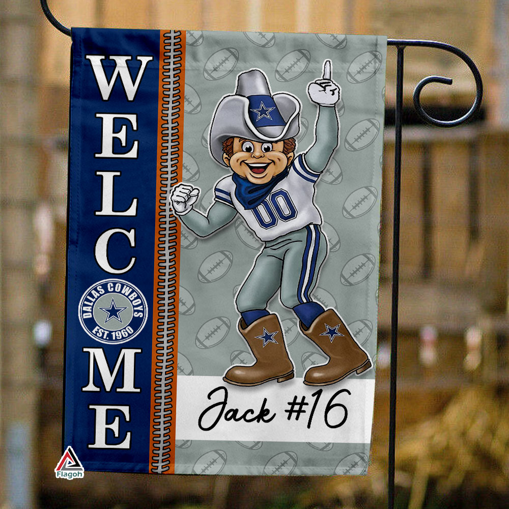 Dallas Cowboys Football Flag, Rowdy Mascot Personalized Football Fan Welcome Flags, Custom Family Name NFL Decor