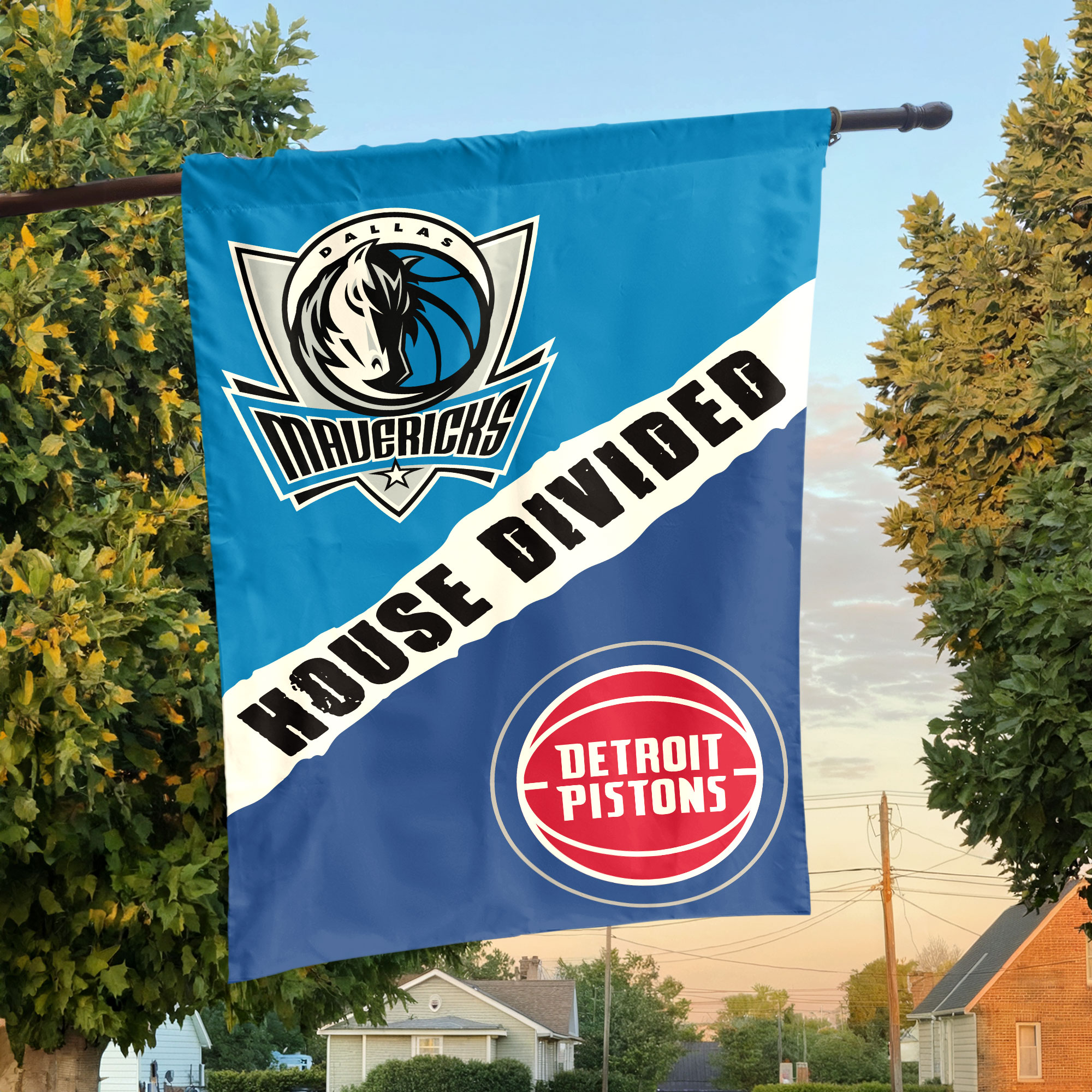 Dallas vs Detroit House Divided Flag, NBA House Divided Flag