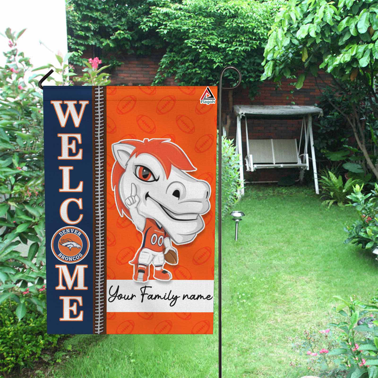 Denver Broncos Football Flag, Thunder Mascot Personalized Football Fan Welcome Flags, Custom Family Name NFL Decor - Image 5
