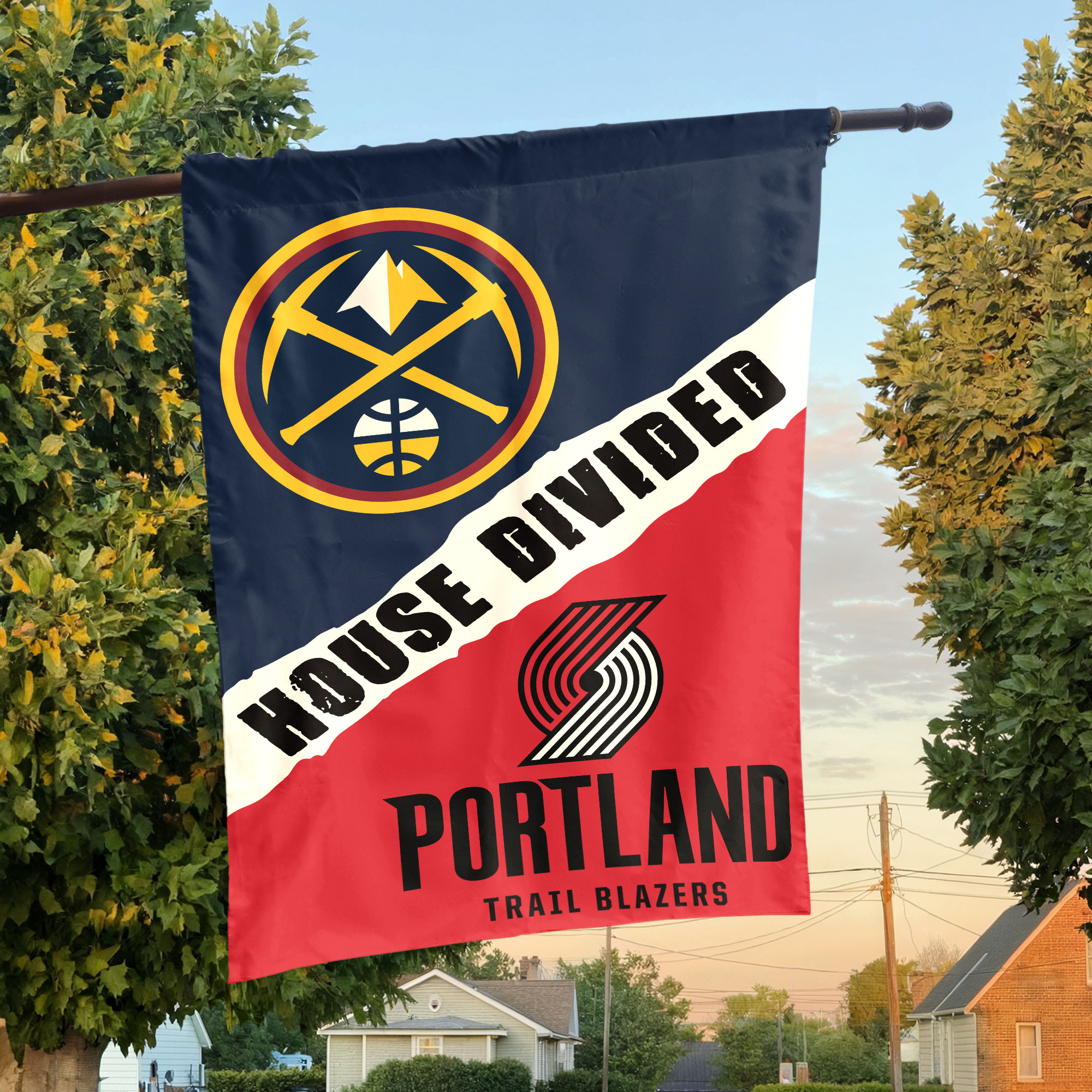 Denver vs Portland House Divided Flag, NBA House Divided Flag