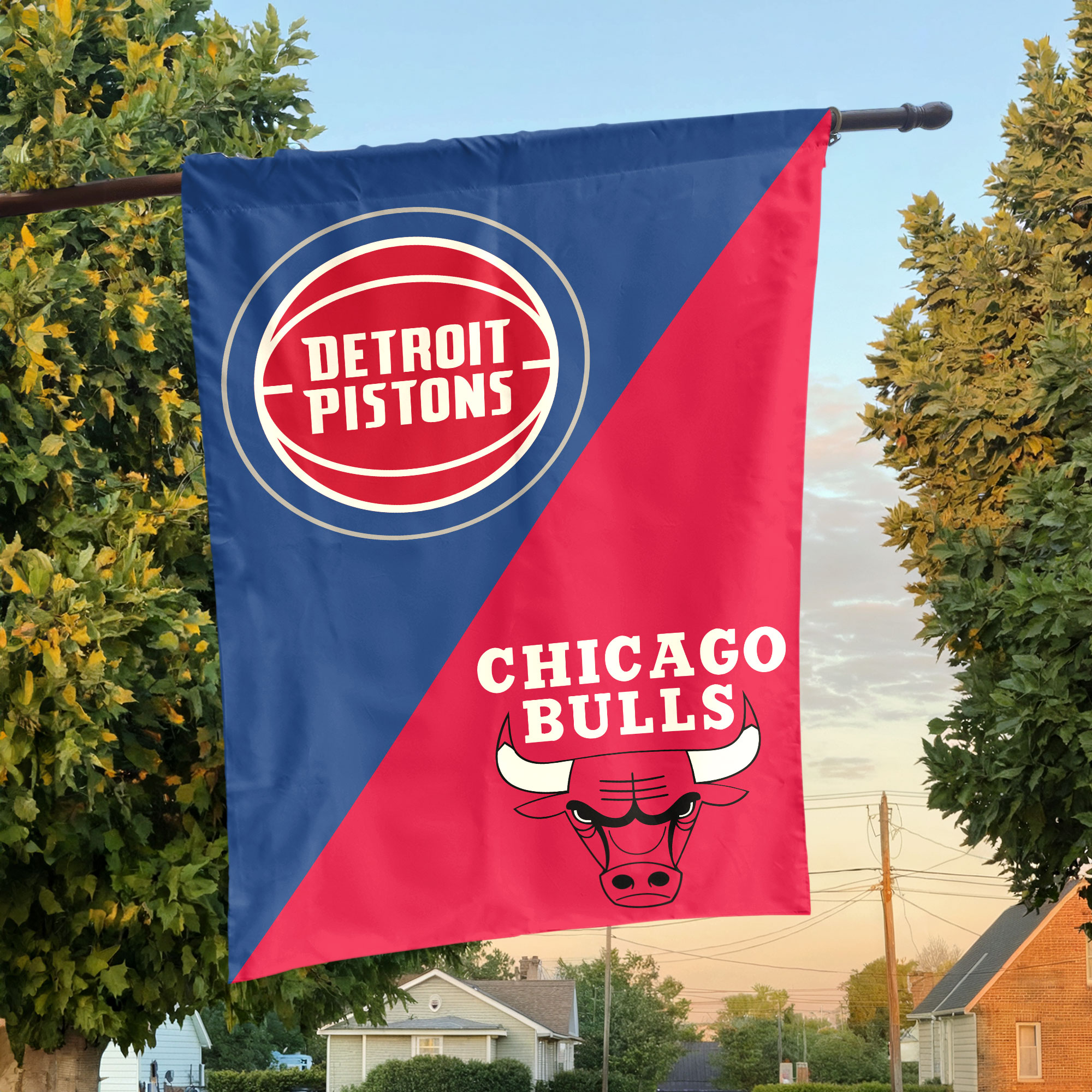 Detroit vs Chicago House Divided Flag, NBA House Divided Flag