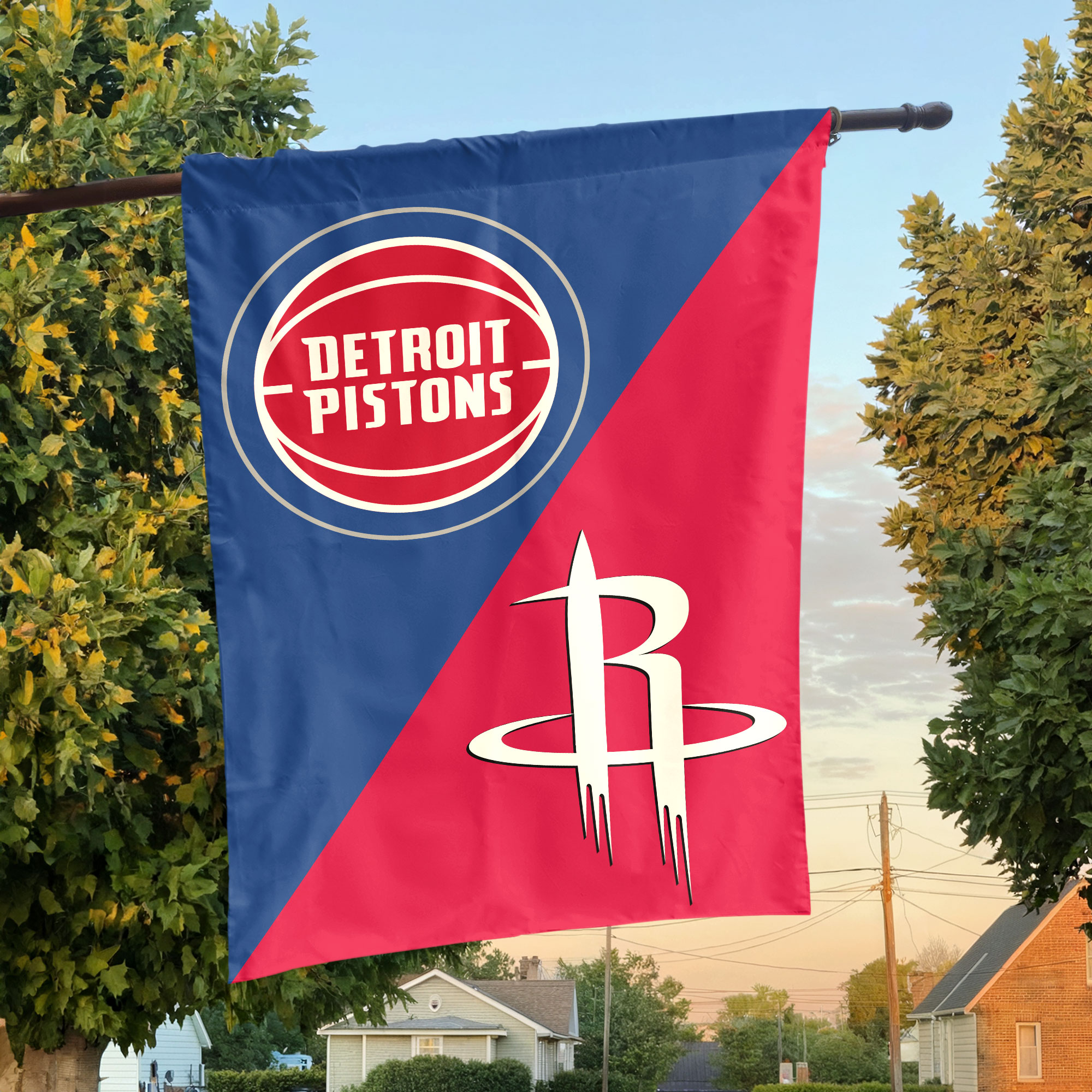 Detroit vs Houston House Divided Flag, NBA House Divided Flag