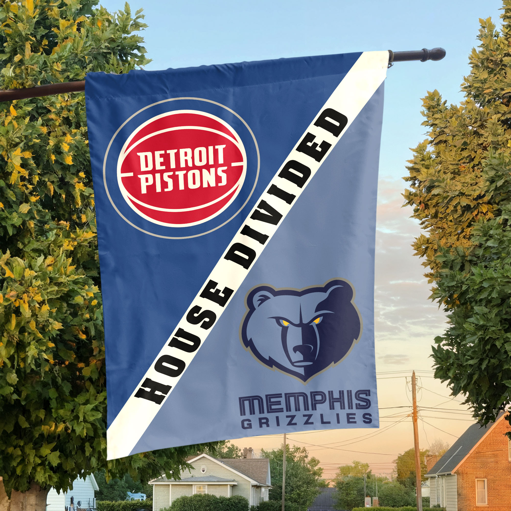 Detroit vs Memphis House Divided Flag, NBA House Divided Flag