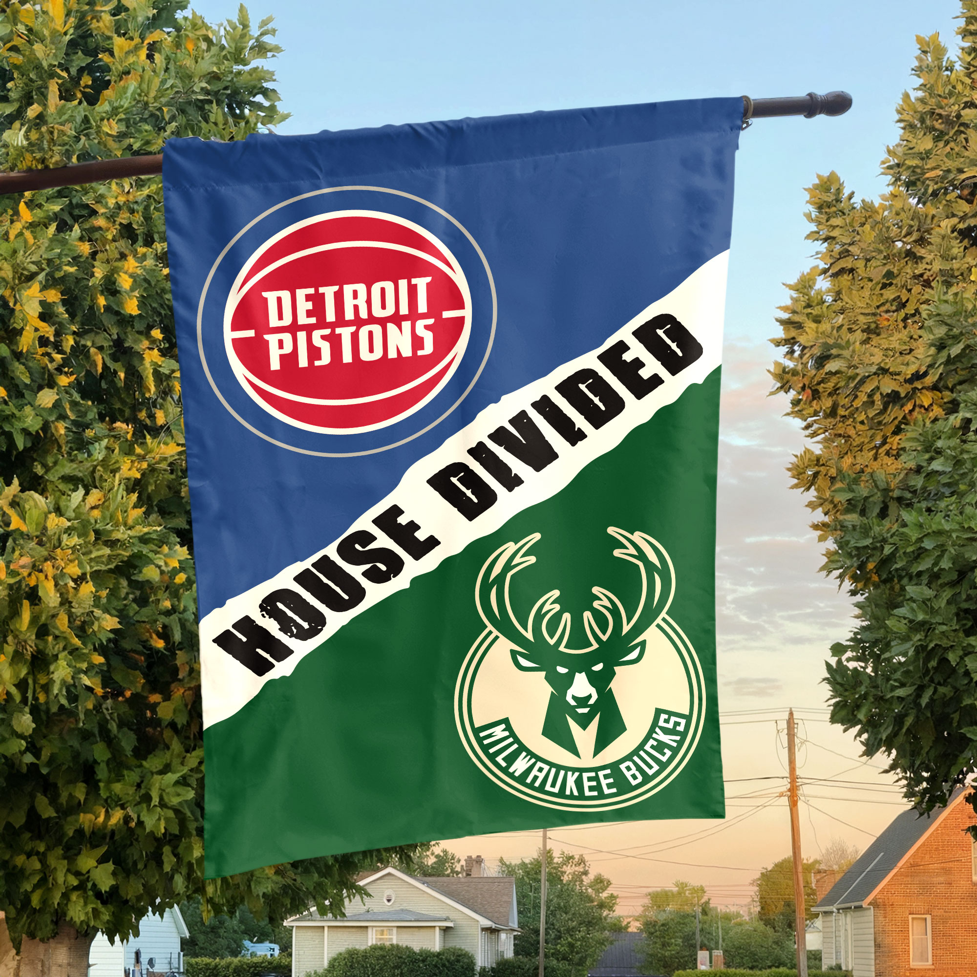 Detroit vs Milwaukee House Divided Flag, NBA House Divided Flag