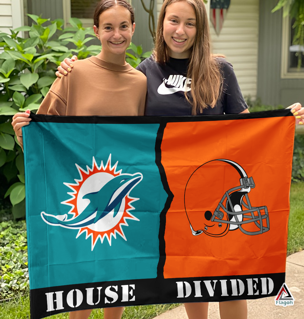 Dolphins vs Browns House Divided Flag, NFL House Divided Flag - Image 3
