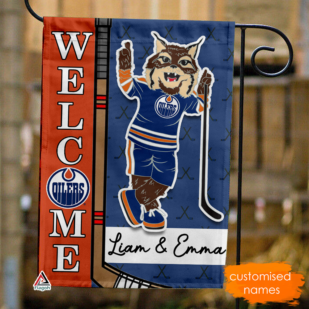 Edmonton Oilers Hockey Flag, Hunter Personalized Ice Hockey Fan Welcome Flags, Custom Family Name NHL Premium Decor