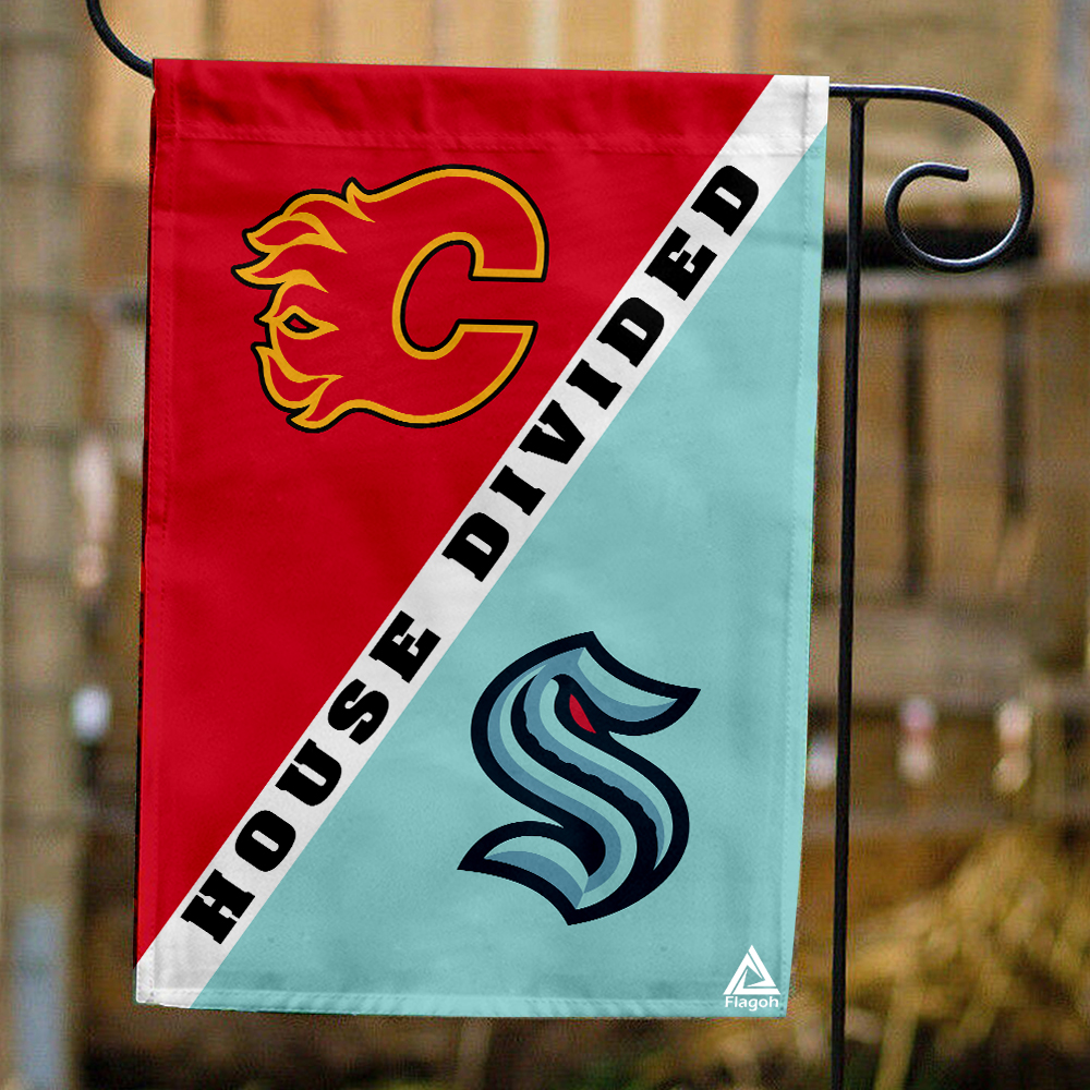 Flames vs Kraken House Divided Flag, NHL House Divided Flag