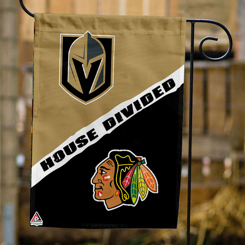 Golden Knights vs Blackhawks House Divided Flag, NHL House Divided Flag