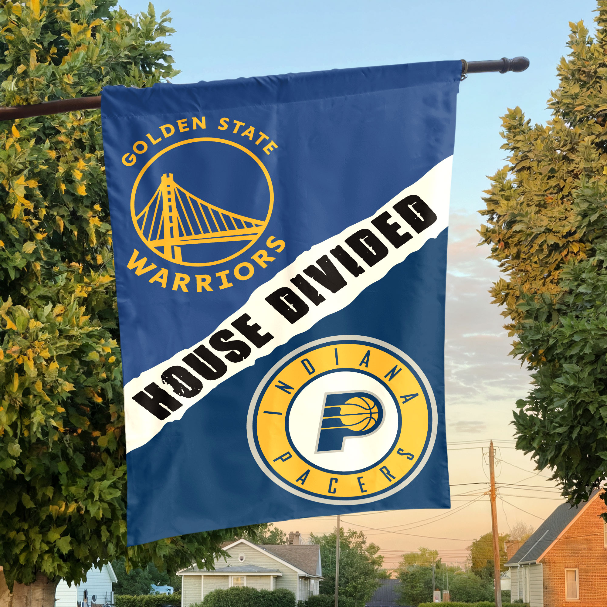 Golden State vs Indiana House Divided Flag, NBA House Divided Flag