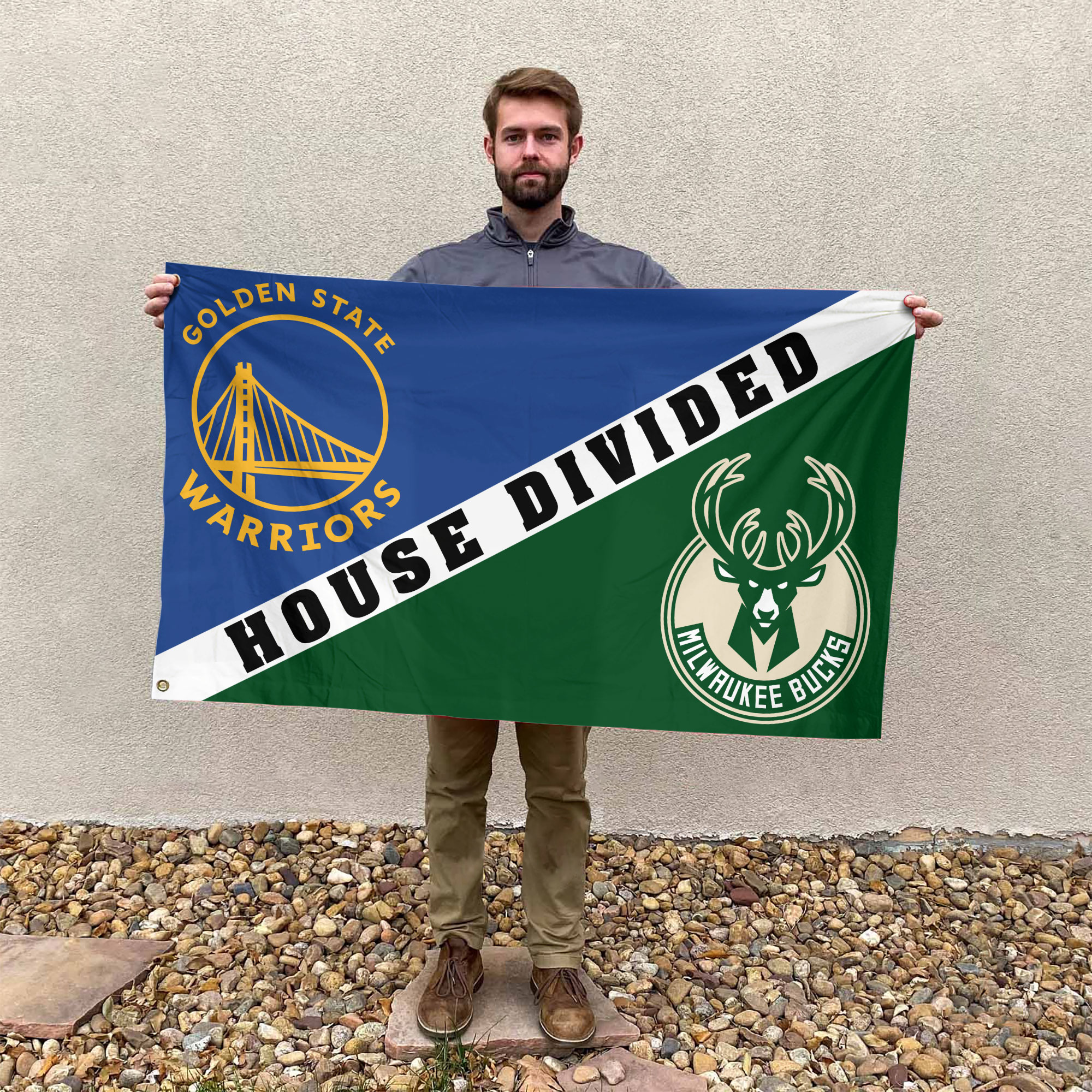 Golden State vs Milwaukee House Divided Flag, NBA House Divided Flag - Image 3
