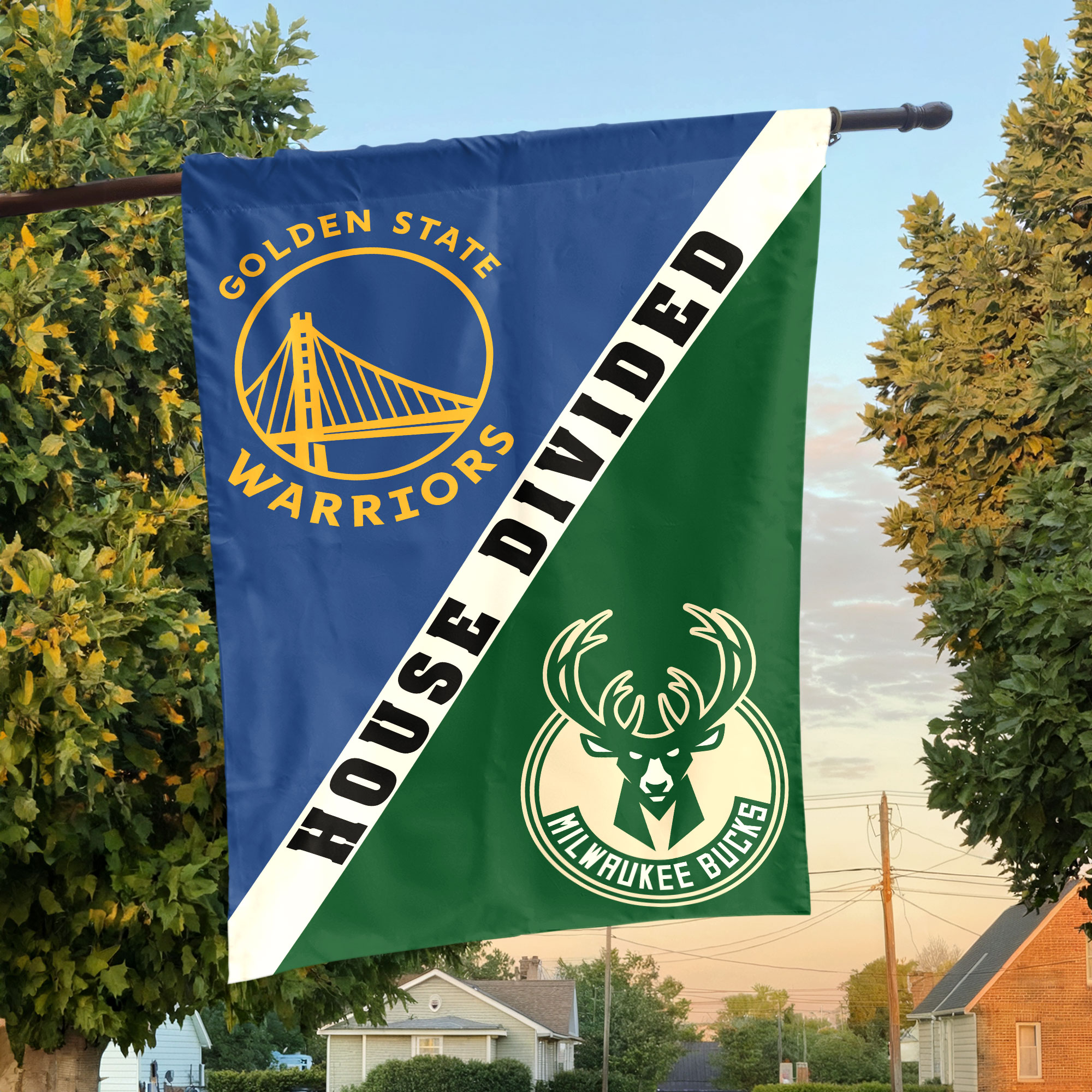 Golden State vs Milwaukee House Divided Flag, NBA House Divided Flag