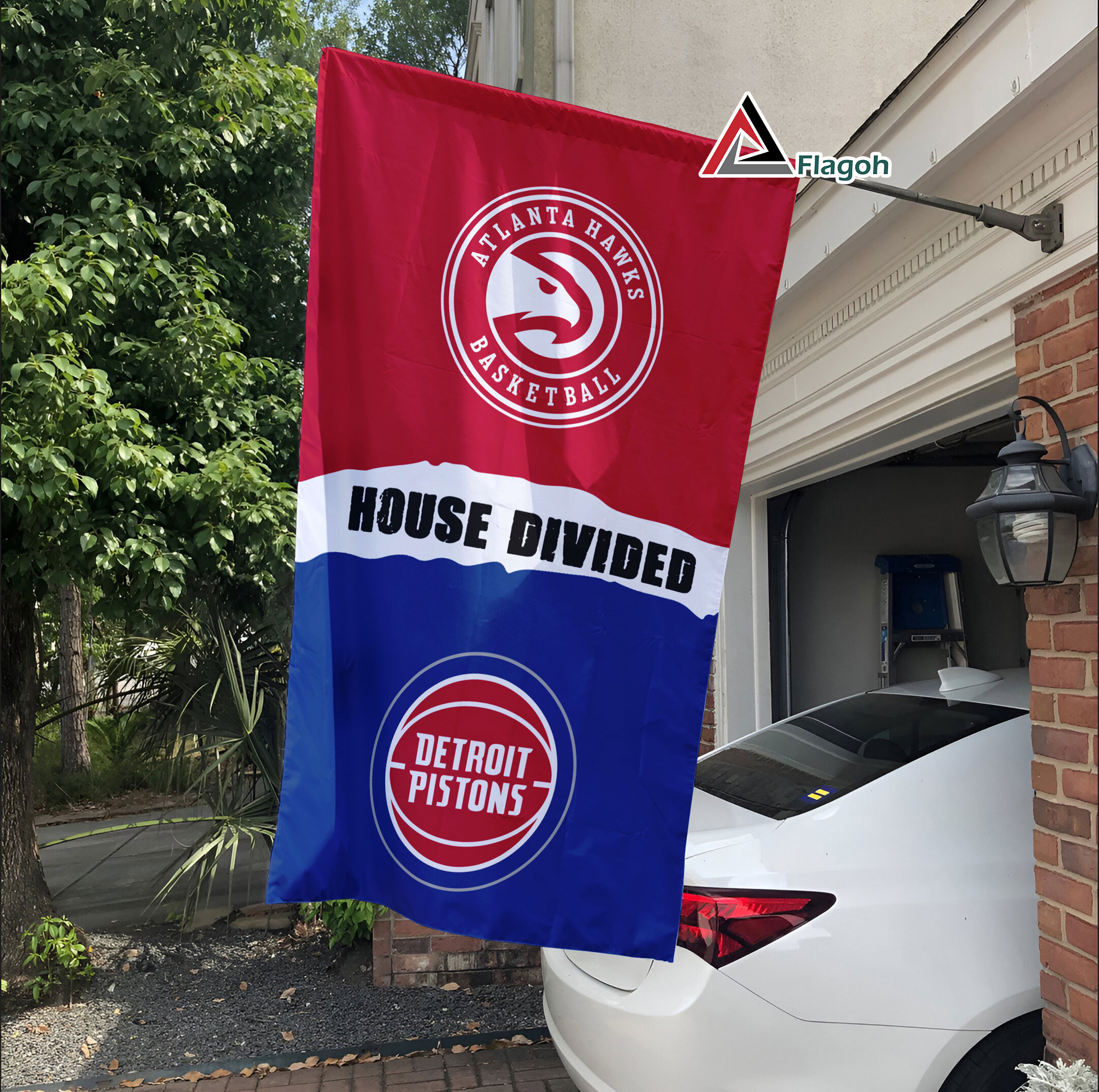 Hawks vs Pistons House Divided Flag, NBA House Divided Flag - Image 3