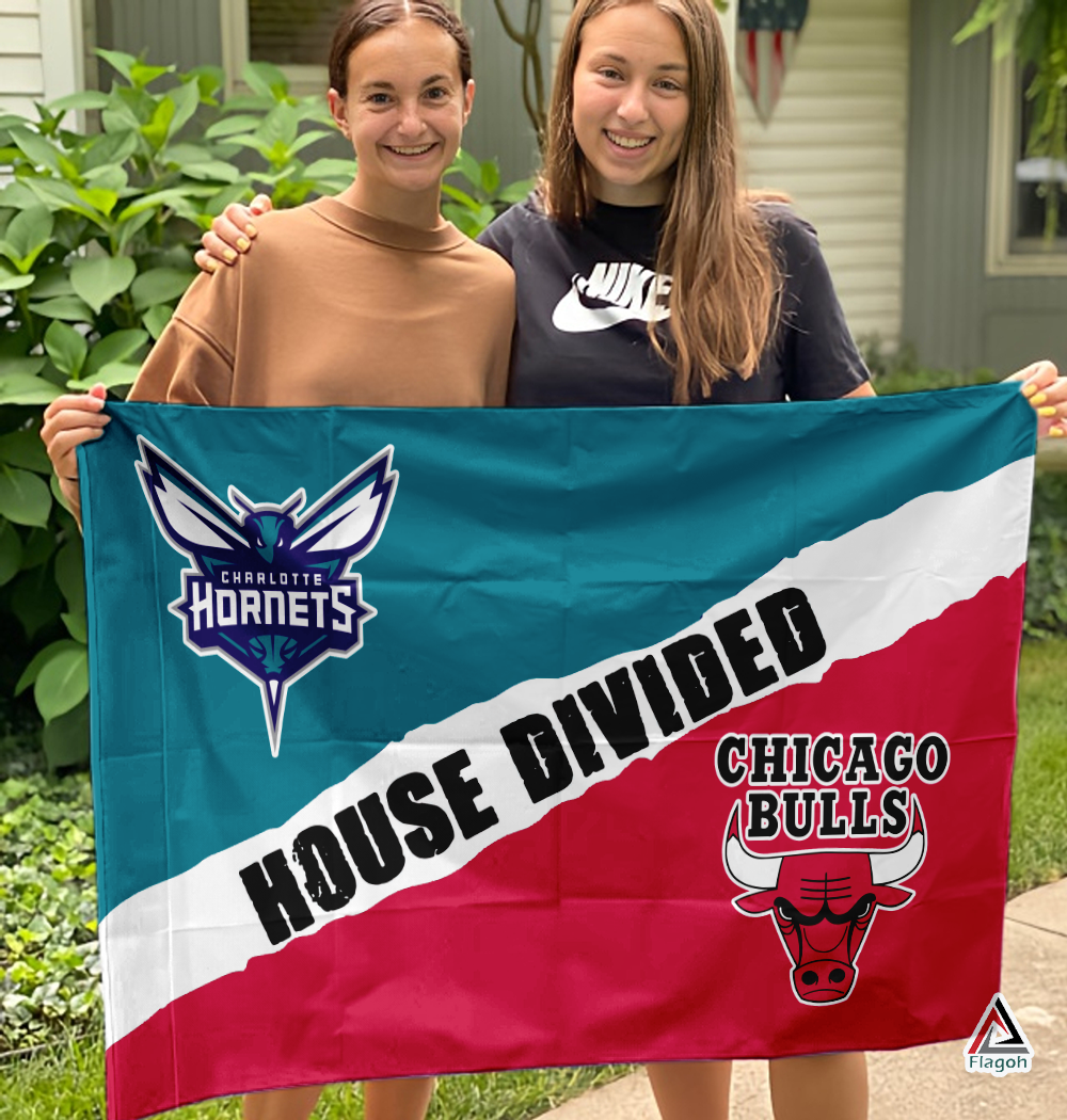 Hornets vs Bulls House Divided Flag, NBA House Divided Flag - Image 3