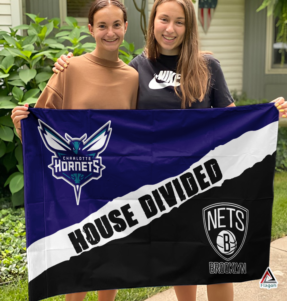 Hornets vs Nets House Divided Flag, NBA House Divided Flag - Image 3