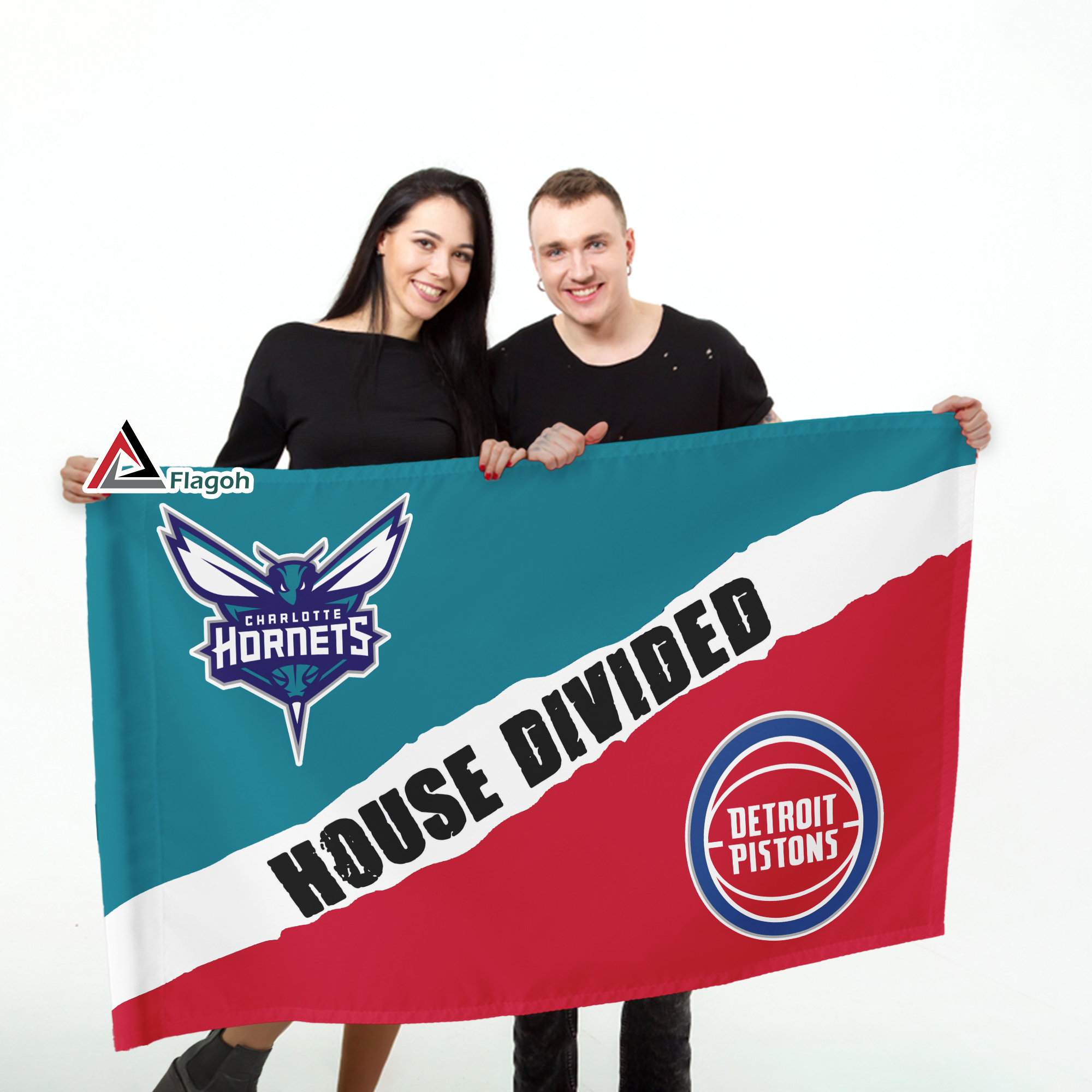 Hornets vs Pistons House Divided Flag, NBA House Divided Flag - Image 3