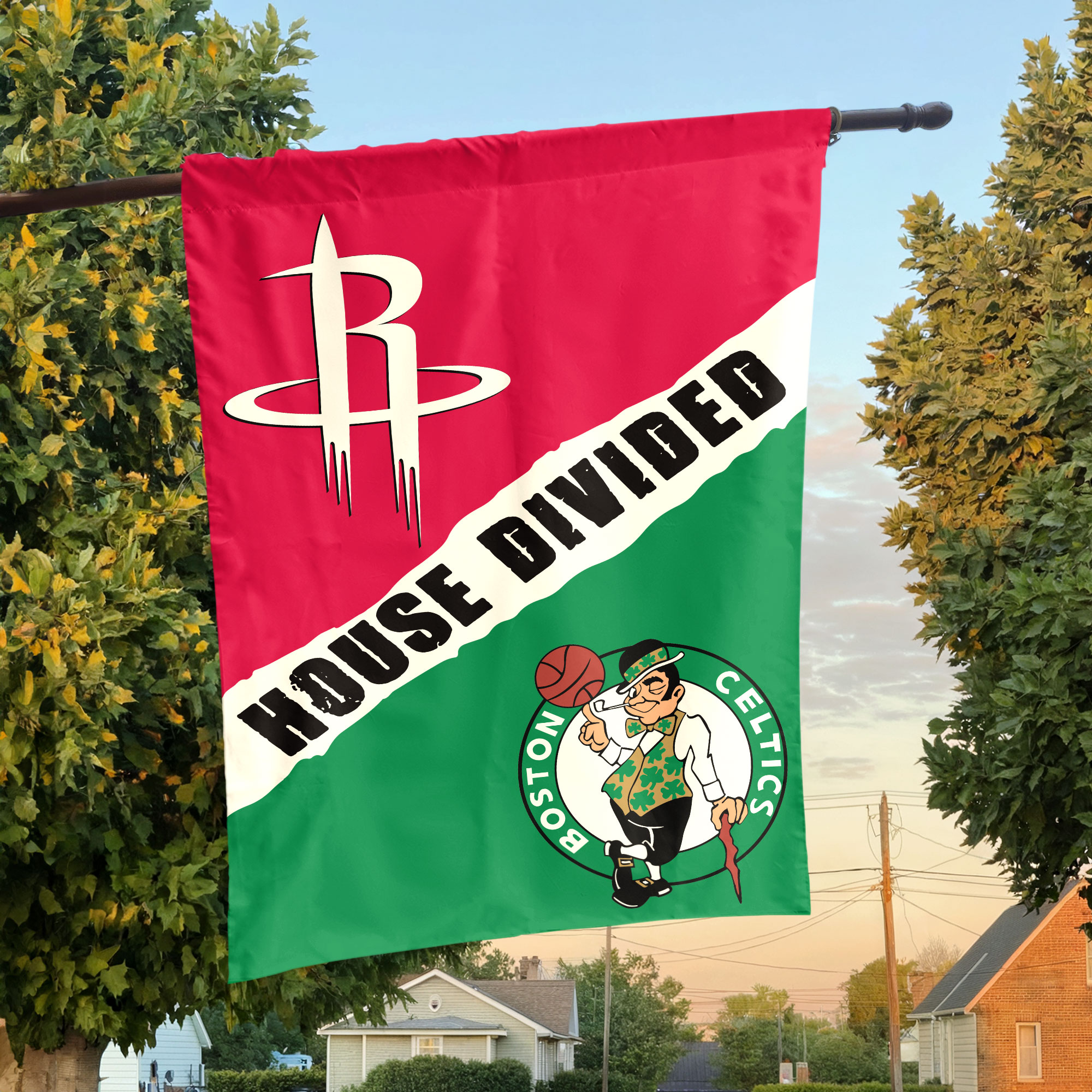 Houston vs Boston House Divided Flag, NBA House Divided Flag