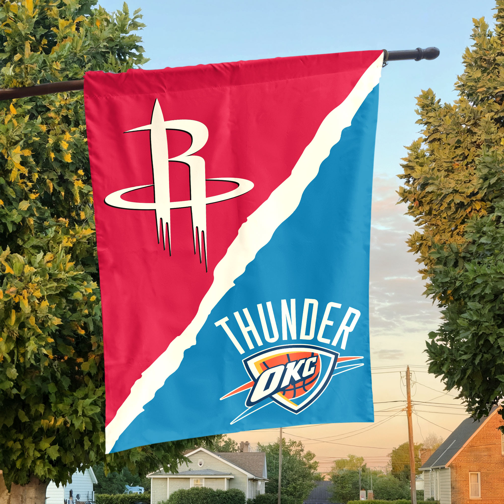 Houston vs Oklahoma City House Divided Flag, NBA House Divided Flag