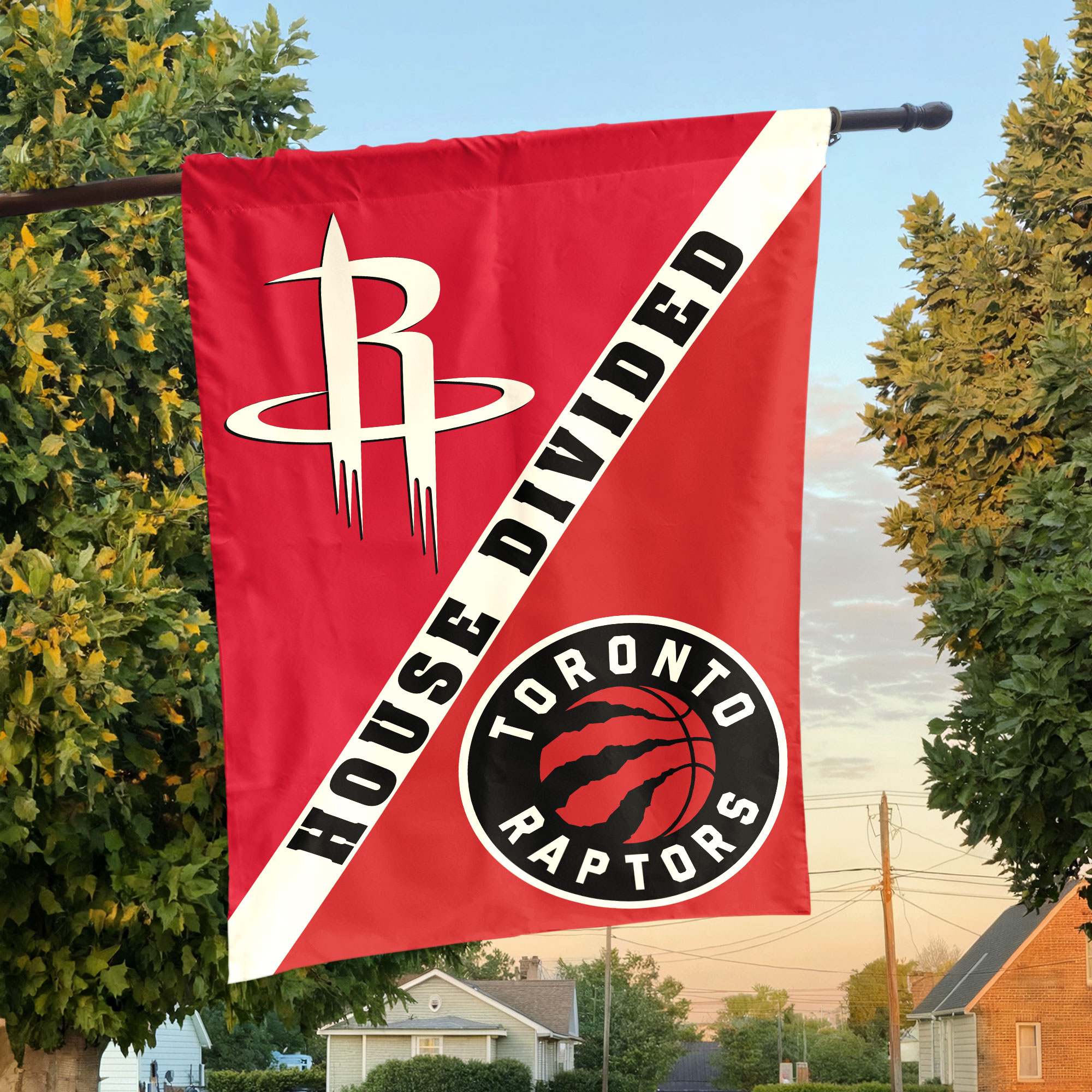 Houston vs Toronto House Divided Flag, NBA House Divided Flag