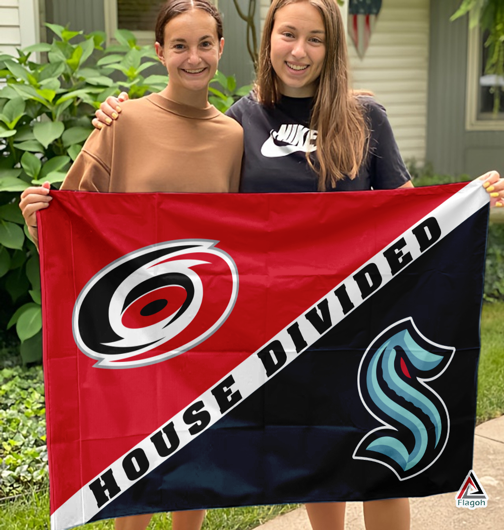 Hurricanes vs Kraken House Divided Flag, NHL House Divided Flag - Image 3