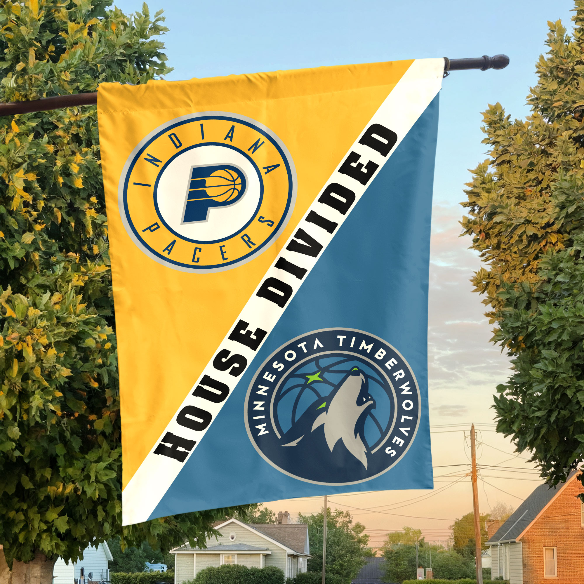 Indiana vs Minnesota House Divided Flag, NBA House Divided Flag