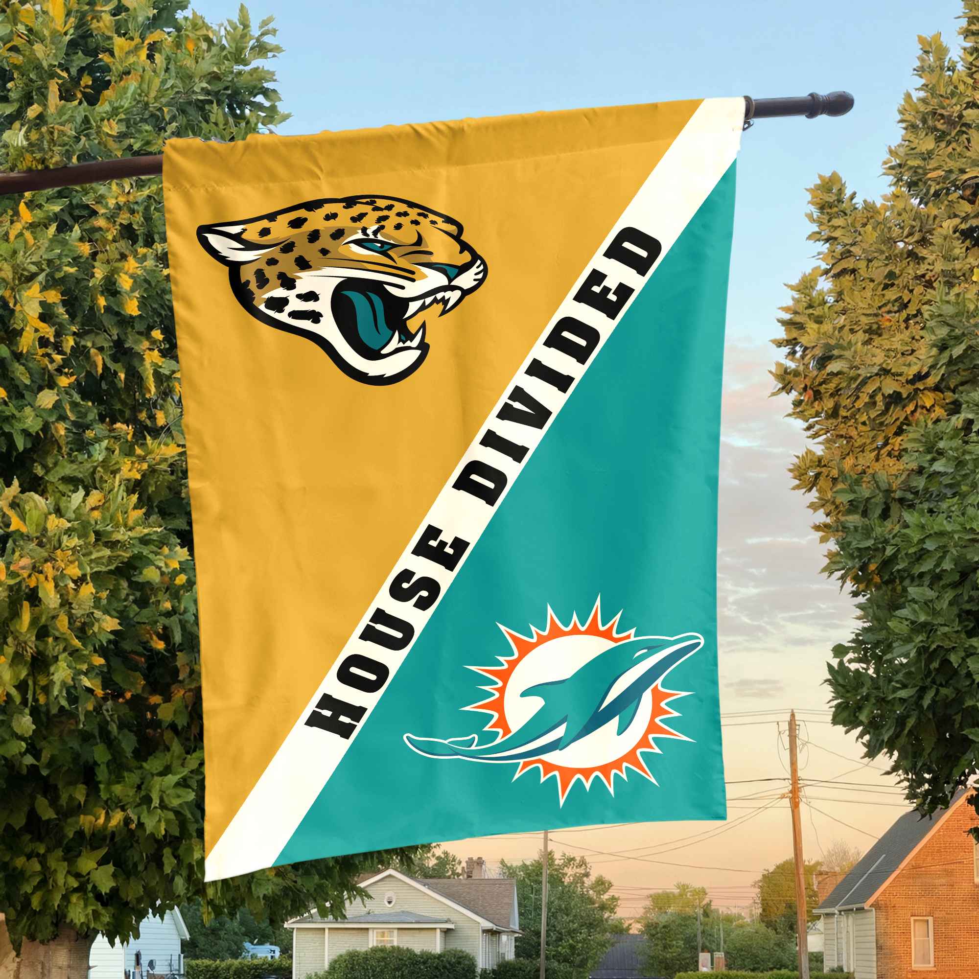 Jaguars vs Dolphins House Divided Flag, NFL House Divided Flag